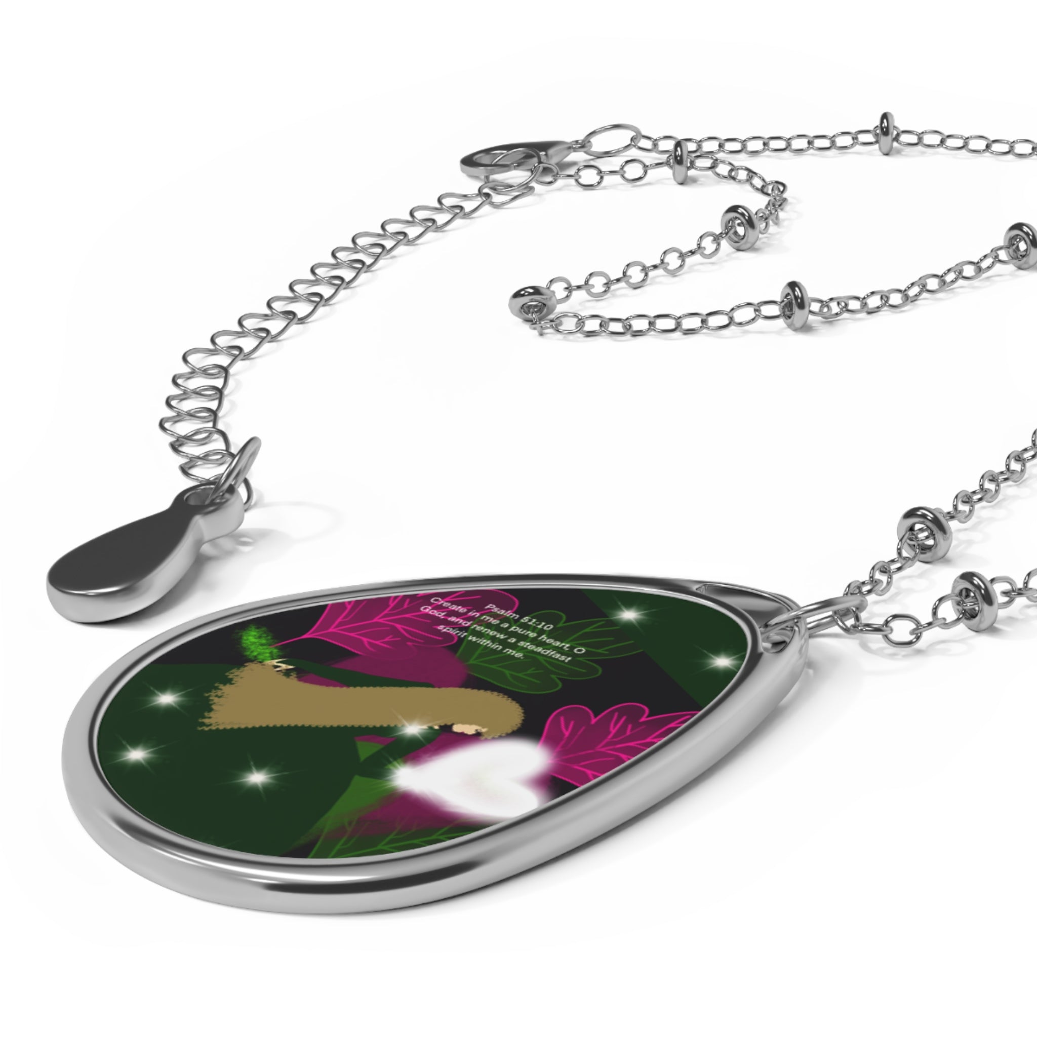 Oval Pendant Necklace — Whimsical Forest Heart Teardrop Pendant