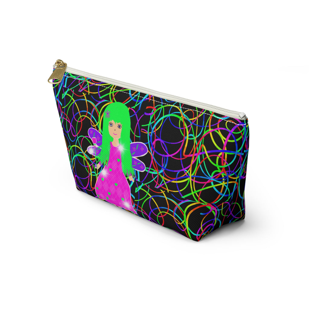 Fairy Girl Neon Circles Accessory Pouch — Womens Cosmetic Bag with T‑Bottom