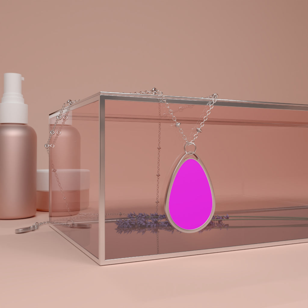 Oval Pendant Necklace — Minimal Teardrop Silver Necklace with Color Insert