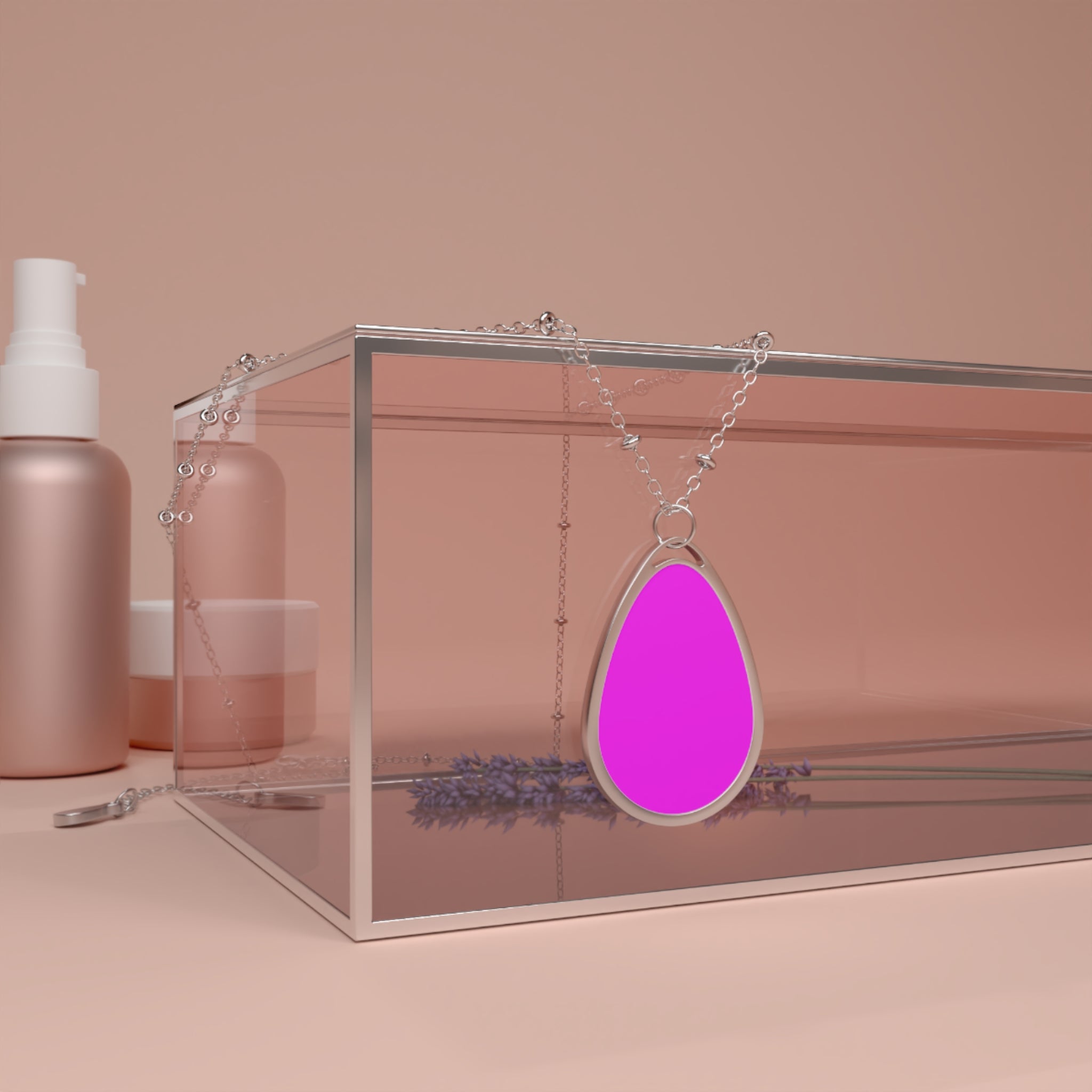 Oval Pendant Necklace — Minimal Teardrop Silver Necklace with Color Insert