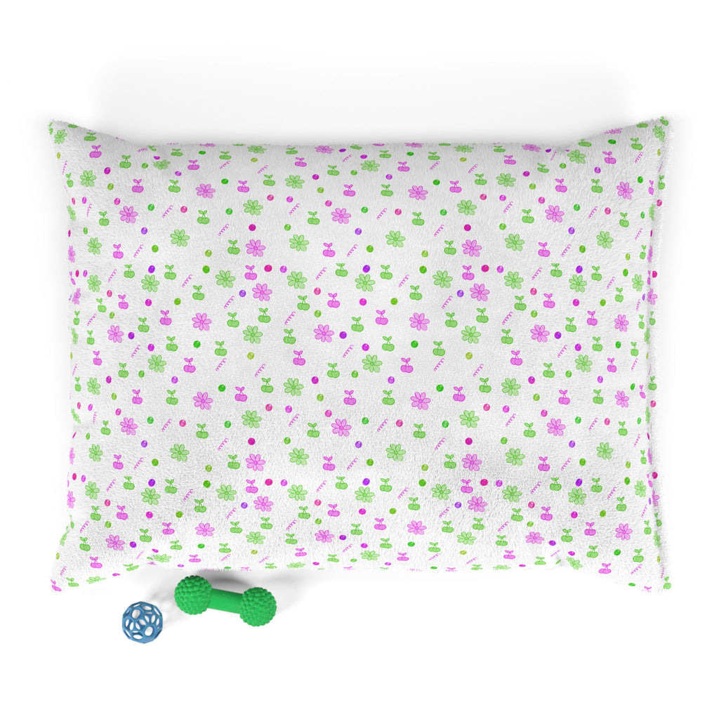 Floral Paw Print Pet Bed — Soft Pink & Green Dog/Cat Pillow