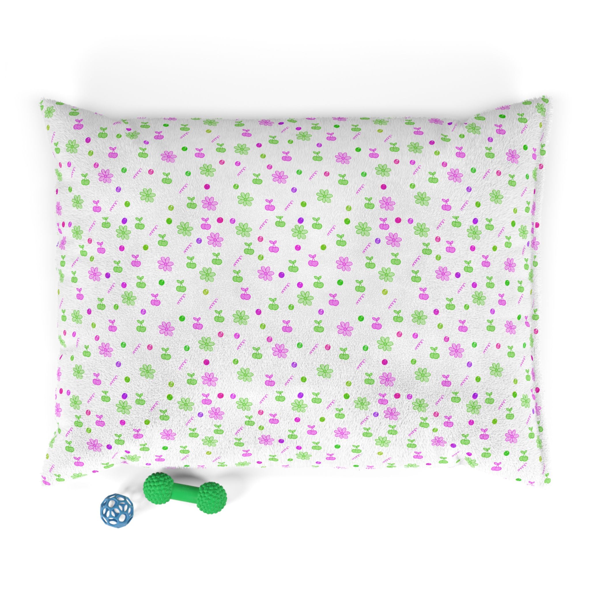 Floral Paw Print Pet Bed — Soft Pink & Green Dog/Cat Pillow