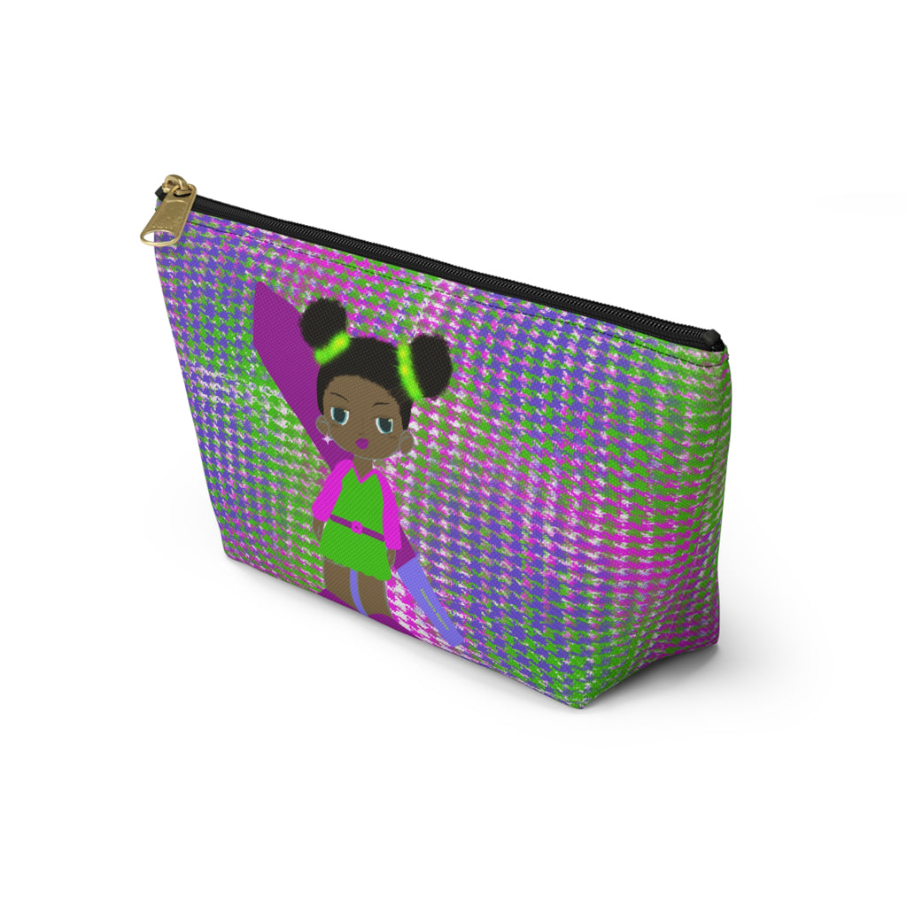 Girls' Superhero Accessory Pouch — Pink & Green T-Top Makeup Bag