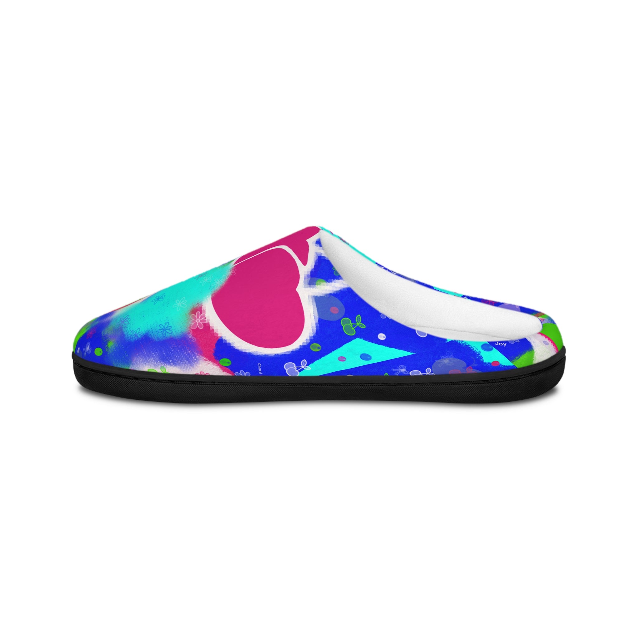 Cherry Bloom Indoor Slippers — Bright Blue Floral Women's House Slippers