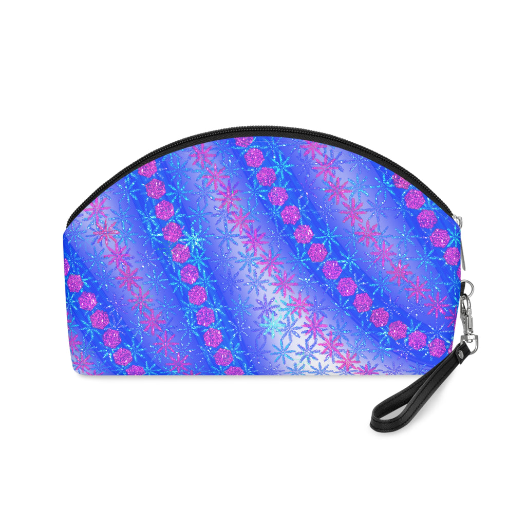 Makeup Bag — Blue & Pink Floral Wave Cosmetic Pouch