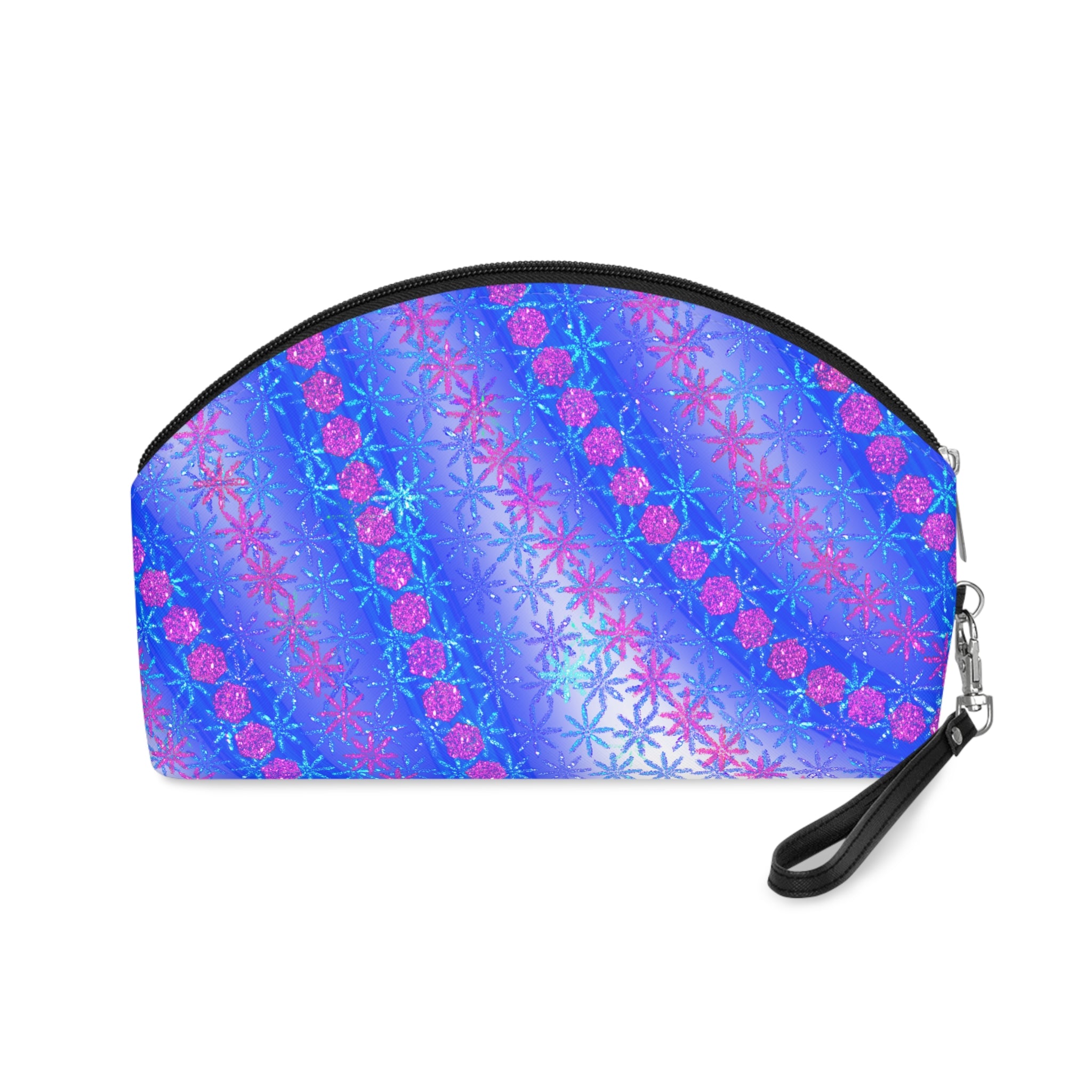 Makeup Bag — Blue & Pink Floral Wave Cosmetic Pouch