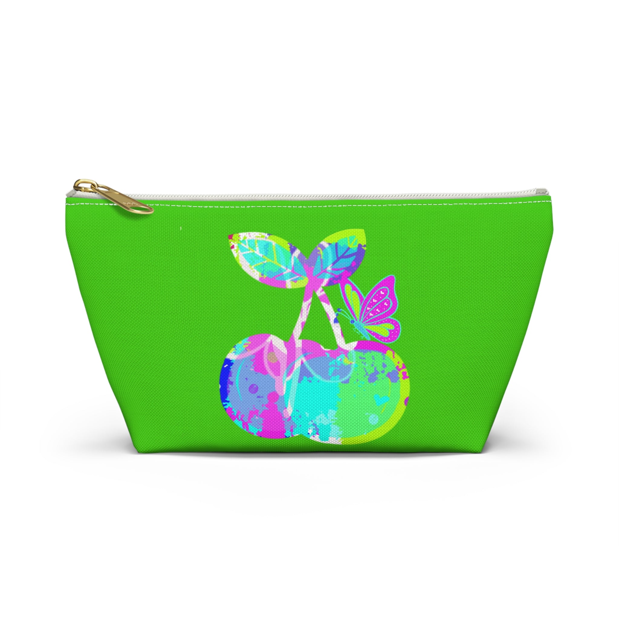 Bright Lime Apple Accessory Pouch — Colorful Floral Apple Cosmetic Bag