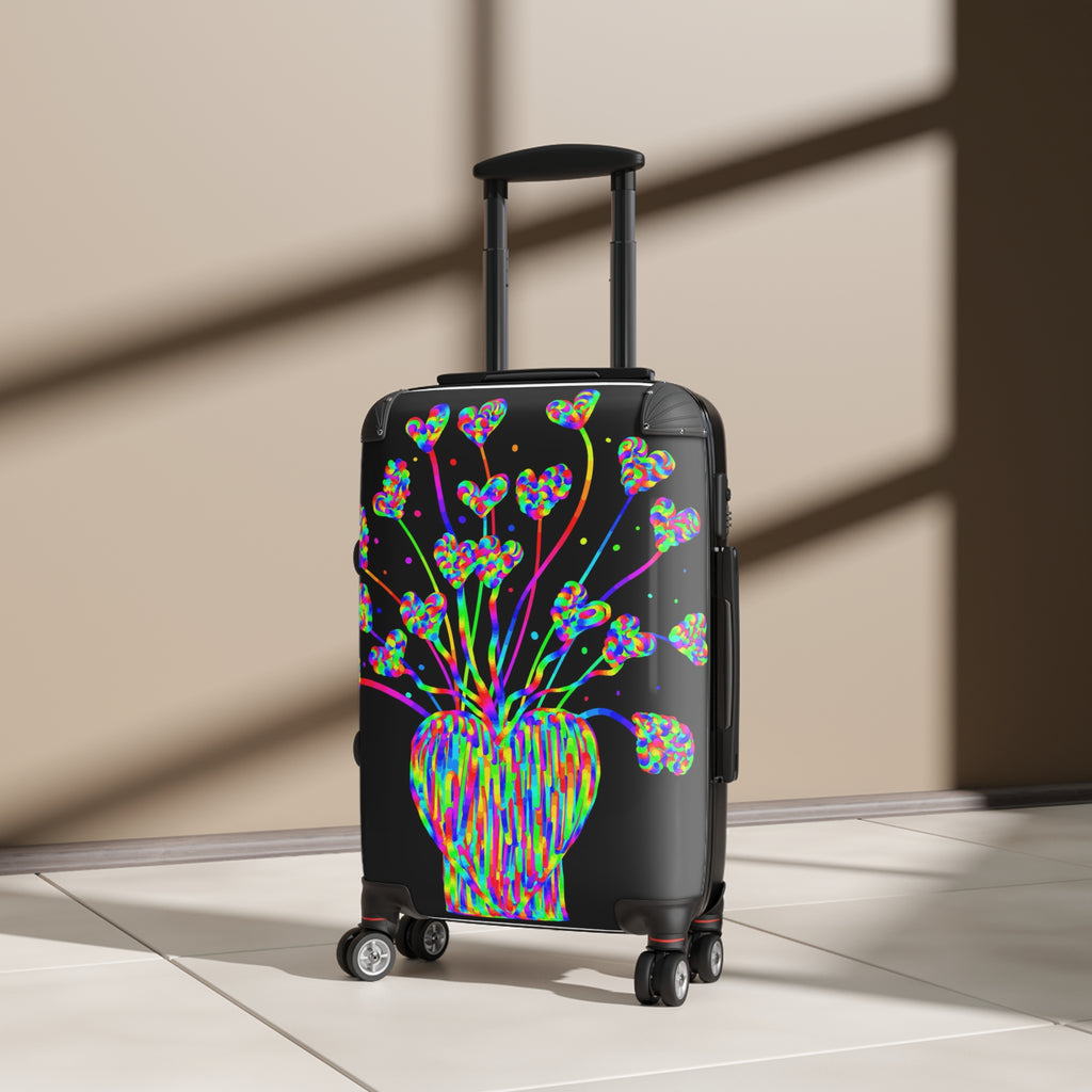 Vibrant Heart Bouquet Carry-On Suitcase — Neon Floral Travel Luggage