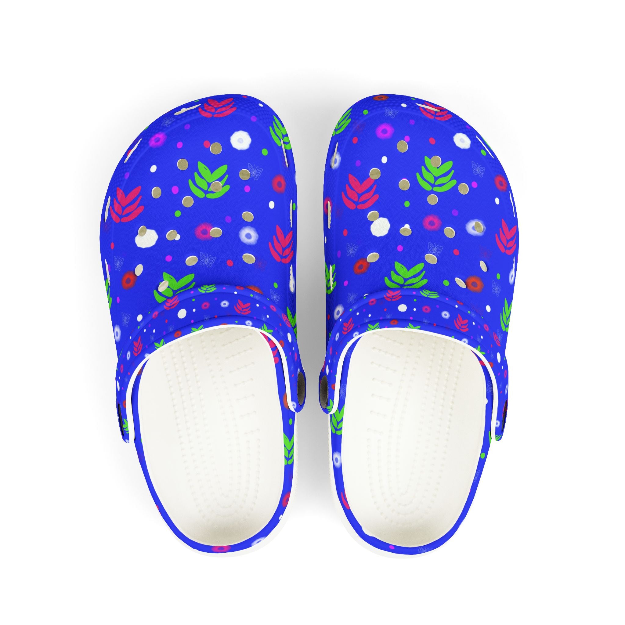 Kids Blue Floral EVA Foam Clogs — Cute Garden Print Slip-On Casual Shoes