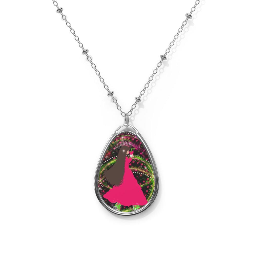 Pink Prom Silhouette Oval Necklace — Dancer Pendant Jewelry