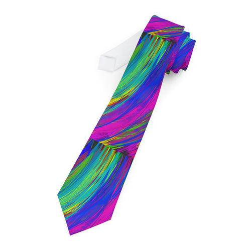 Abstract Rainbow Swirl Necktie — Colorful Artistic Silk-Feel Tie for Men