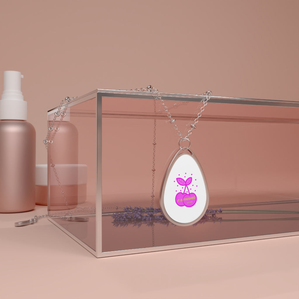 Oval Pendant Necklace — Cute Pink Sprout Charm "Be Encouraged"