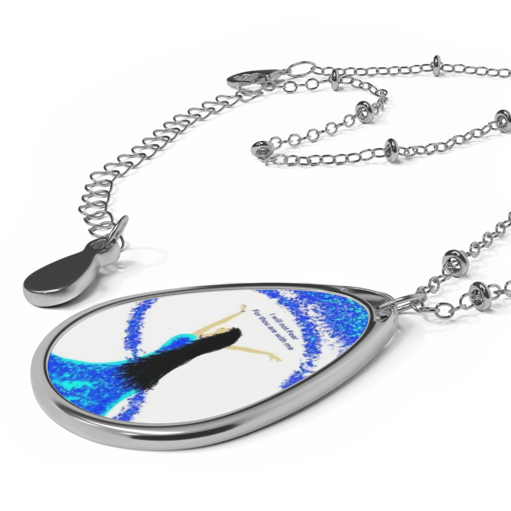 Inspirational Blue Dancer Oval Necklace — "I will rise" Teardrop Pendant