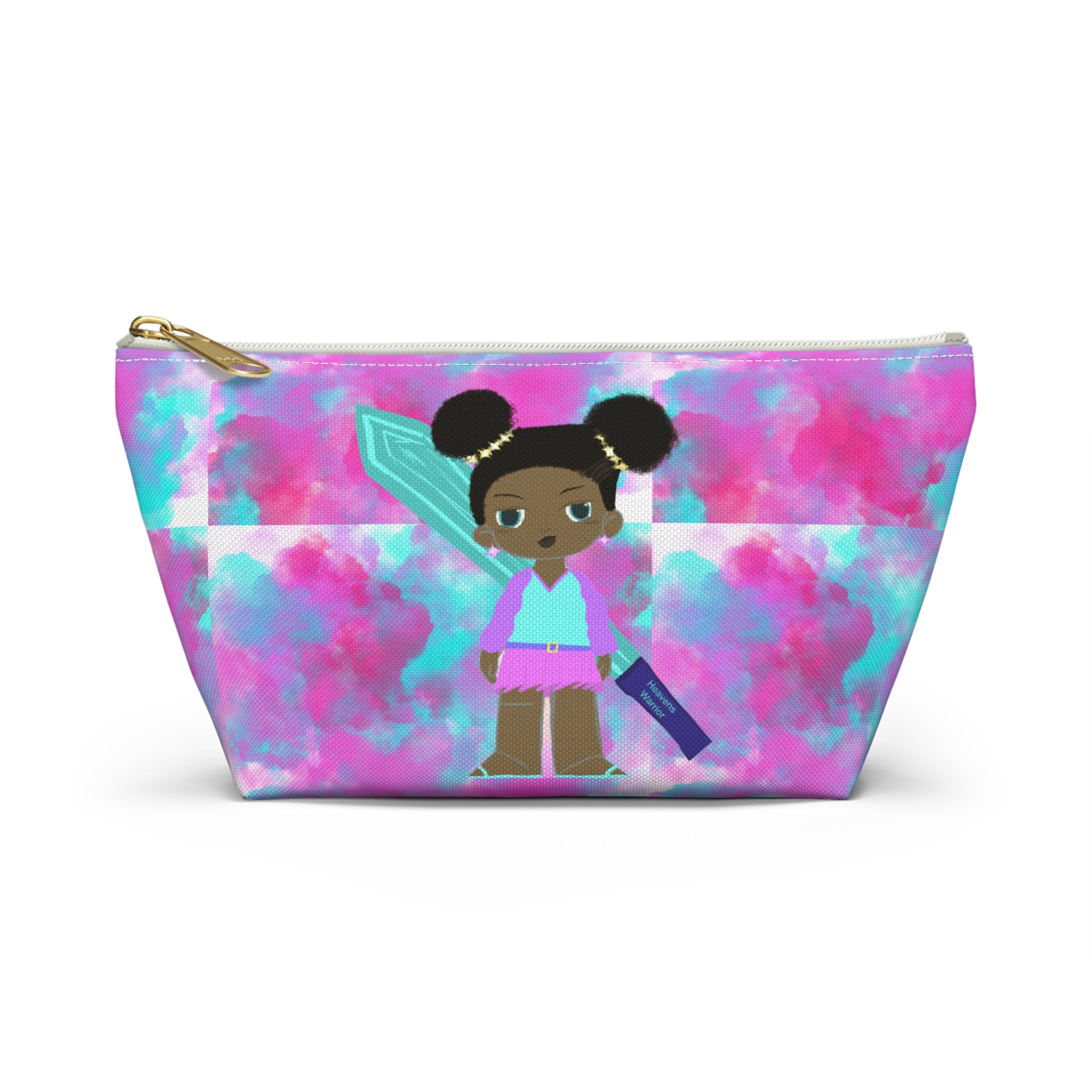 Mermaid Girl Accessory Pouch — Pink Teal T‑Bottom Cosmetic Bag