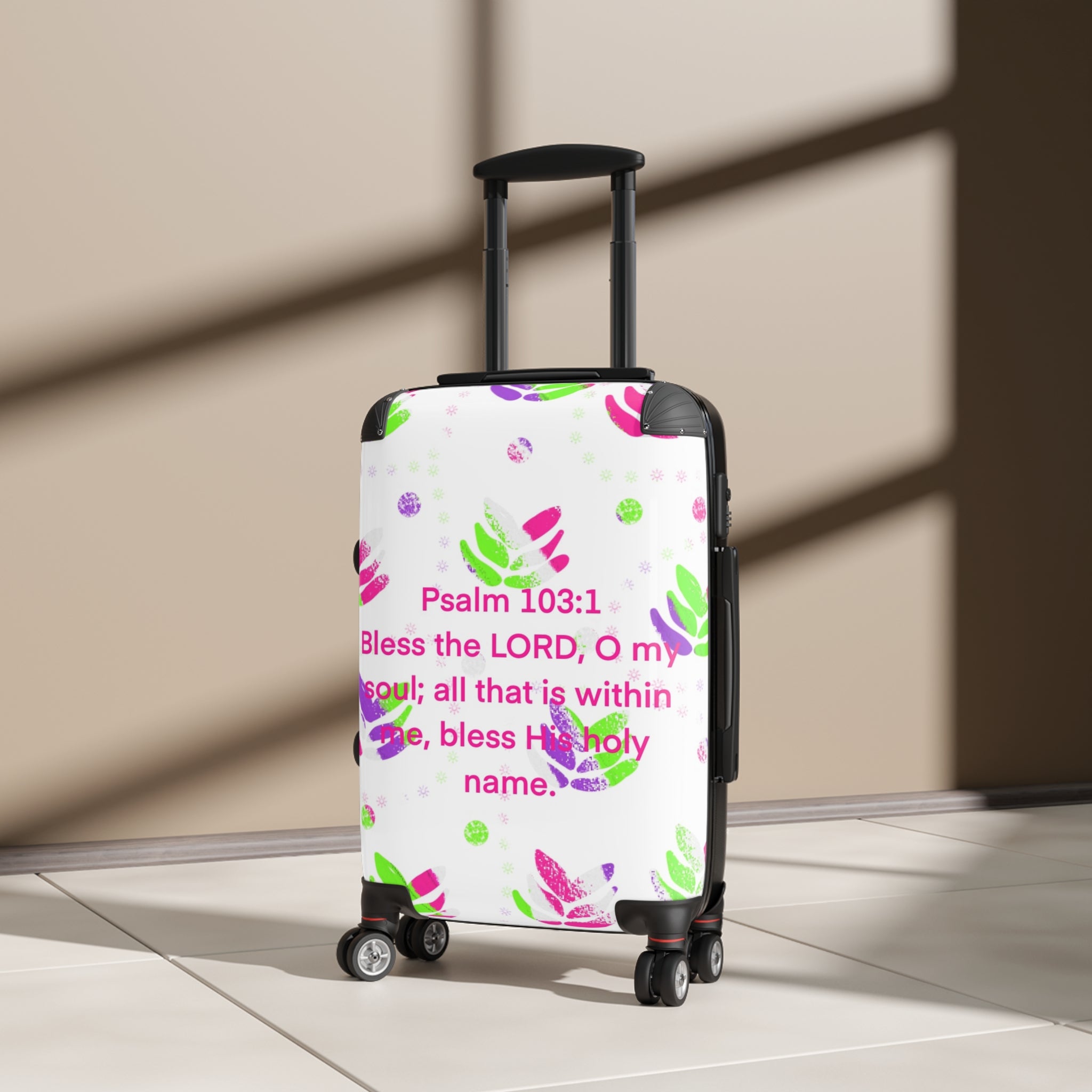 Psalm 103:1 Suitcase — Inspirational Floral Carry-On Travel Luggage