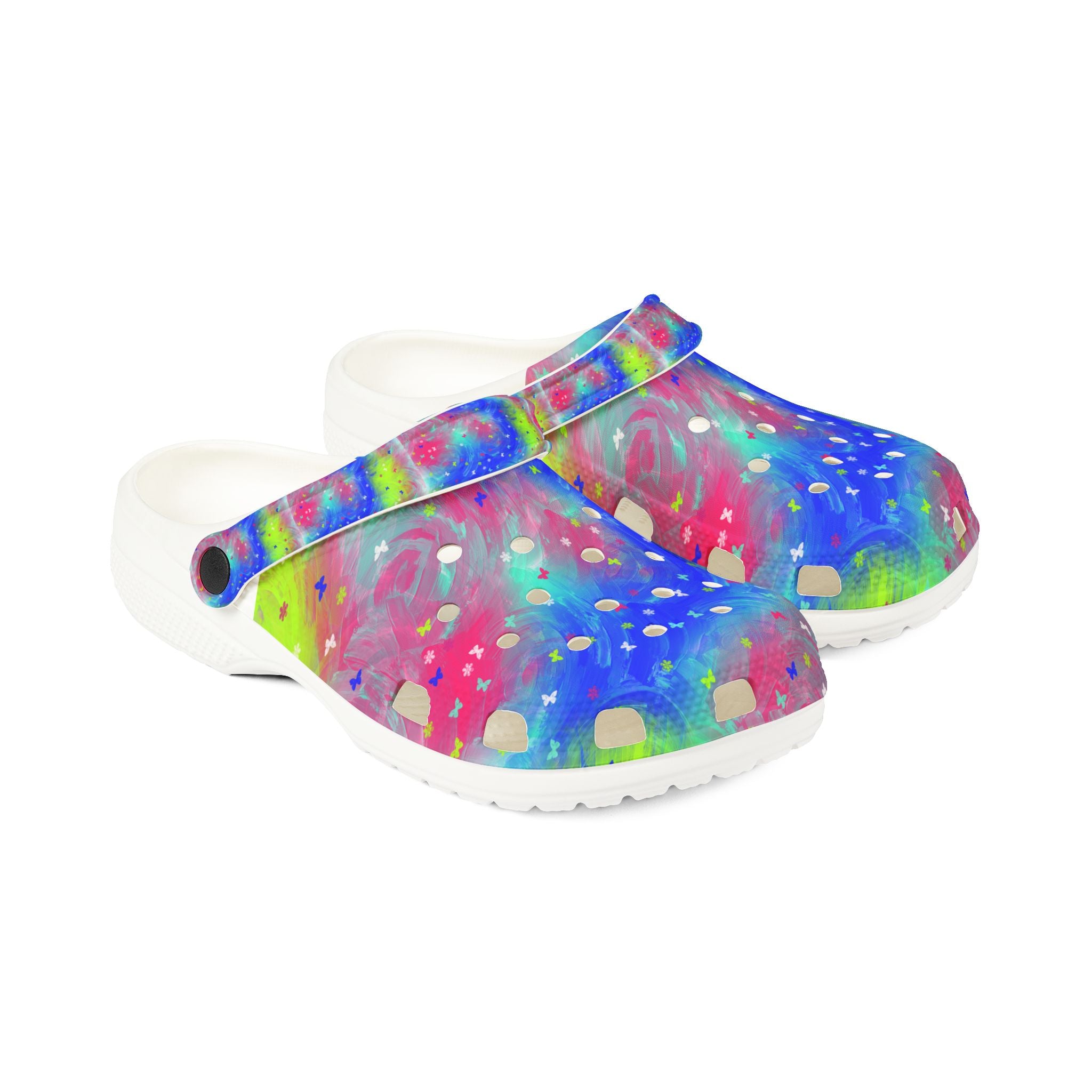 Color Splash EVA Foam Clogs — Tie-Dye Neon Garden Slip-On Shoes