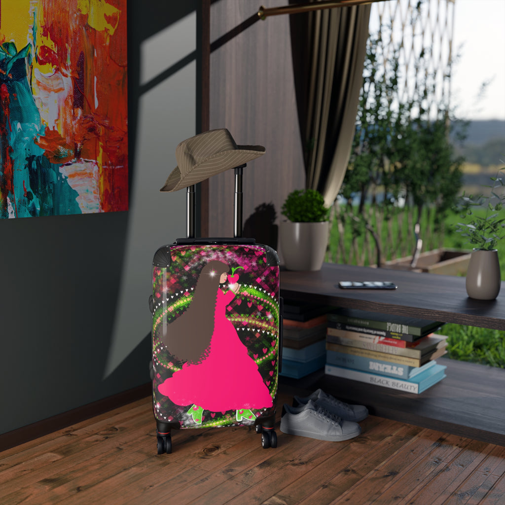 Rolling Carry-On Suitcase — Pink Dancing Girl Floral Design