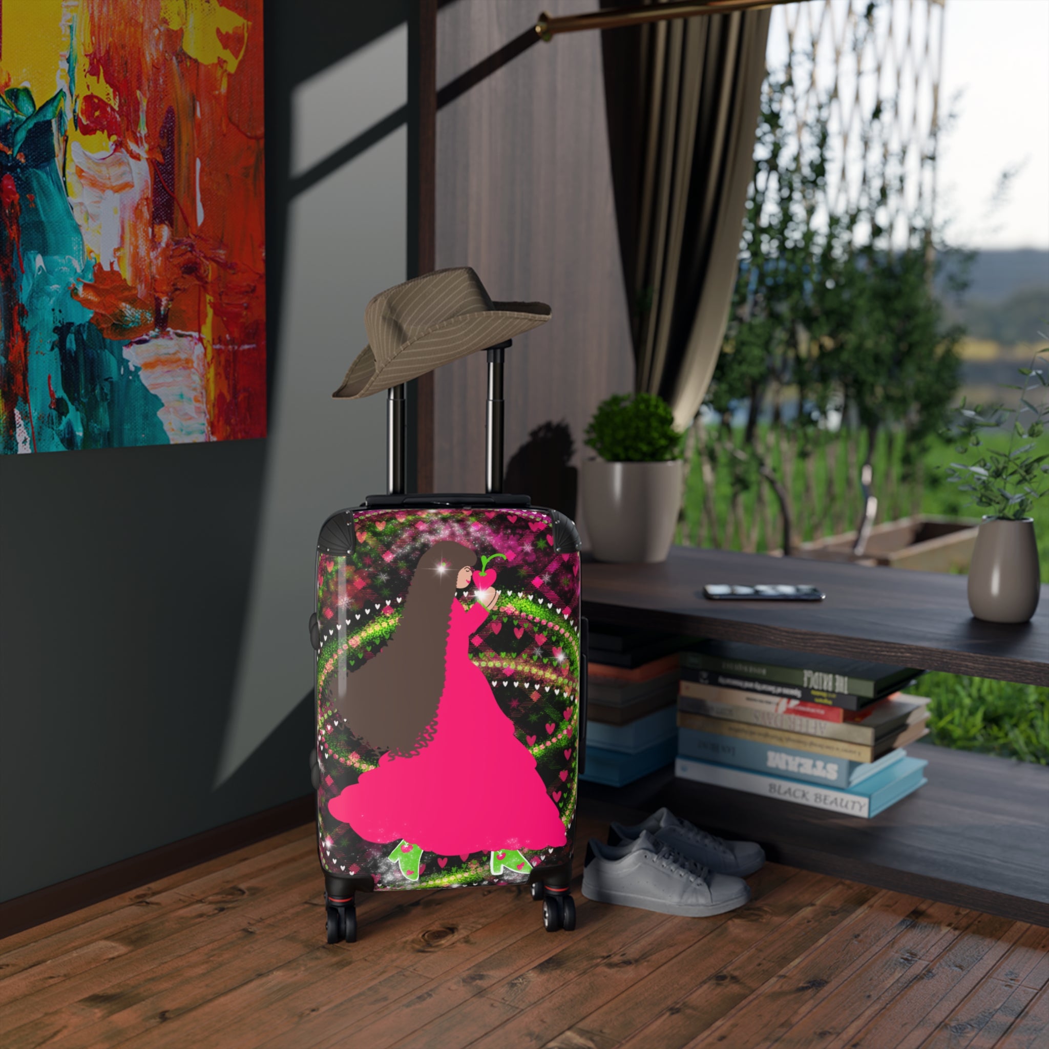 Rolling Carry-On Suitcase — Pink Dancing Girl Floral Design
