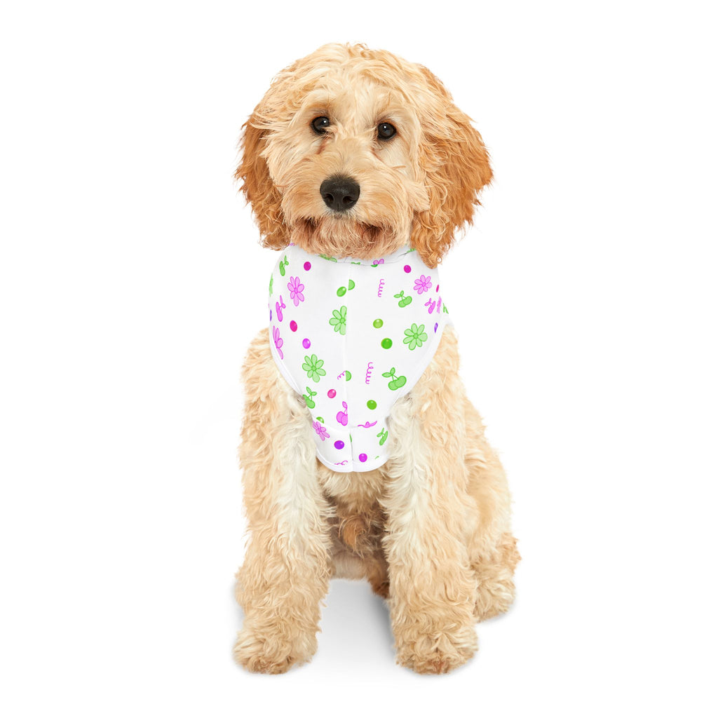 Floral Clover Pet Hoodie — Pink & Green Lucky Shamrock Pattern for Dogs & Cats