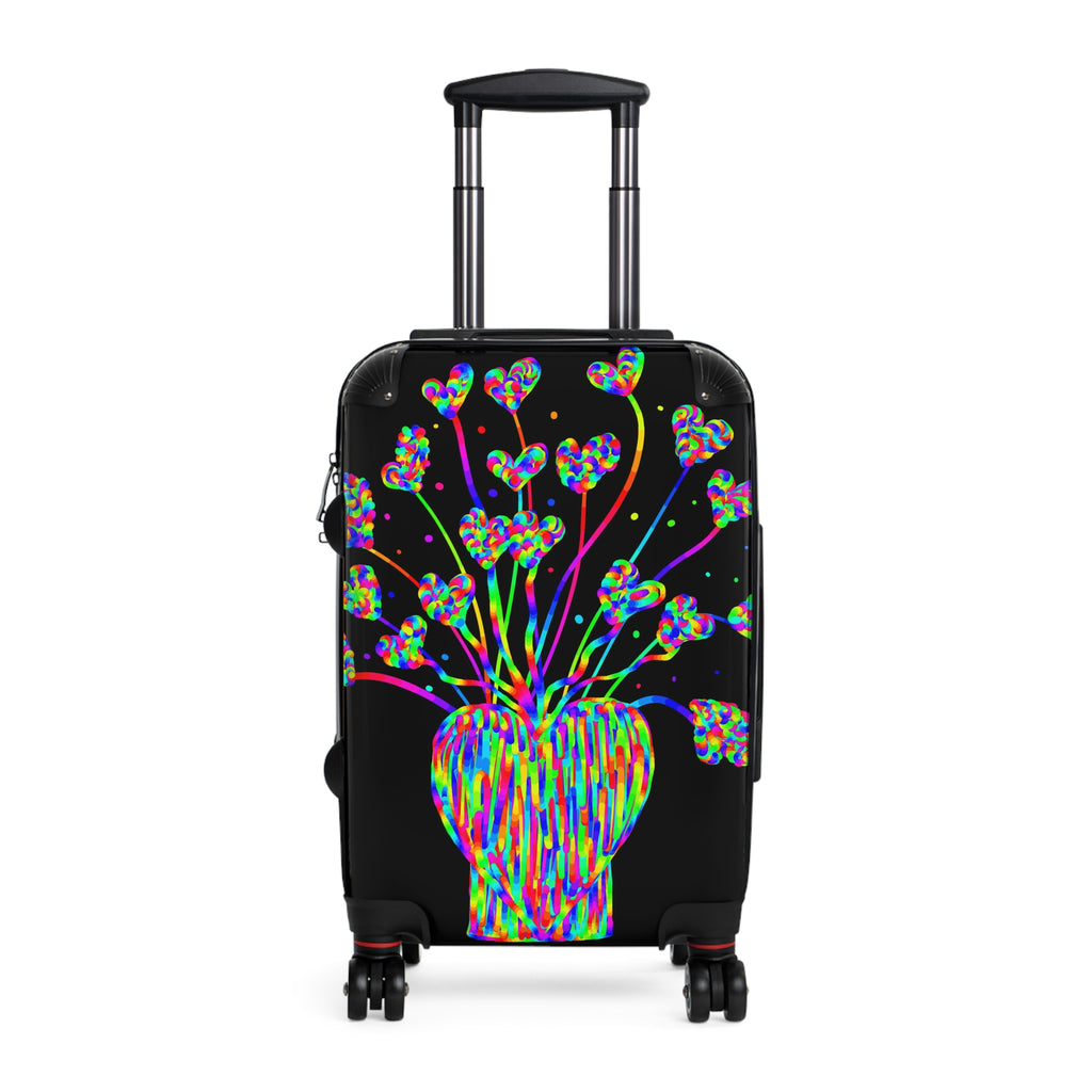 Vibrant Heart Bouquet Carry-On Suitcase — Neon Floral Travel Luggage