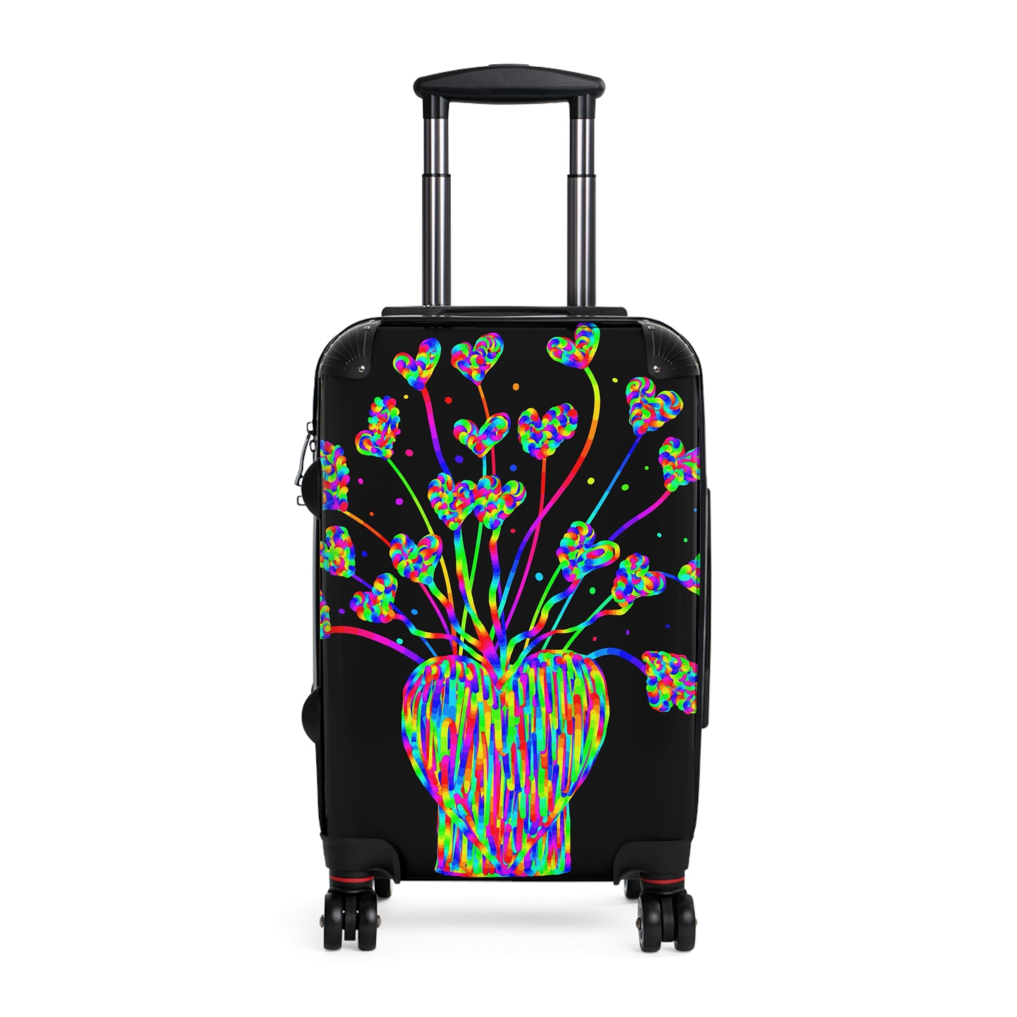 Vibrant Heart Bouquet Carry-On Suitcase — Neon Floral Travel Luggage
