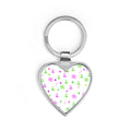 Floral Heart Keychain — Cute Pink & Green Flower Pattern Accessory