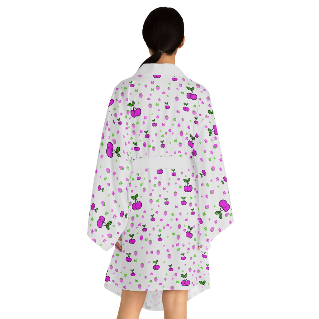 Cherry Blossom Kimono Robe — Pink & Green All-Over Print Loungewear