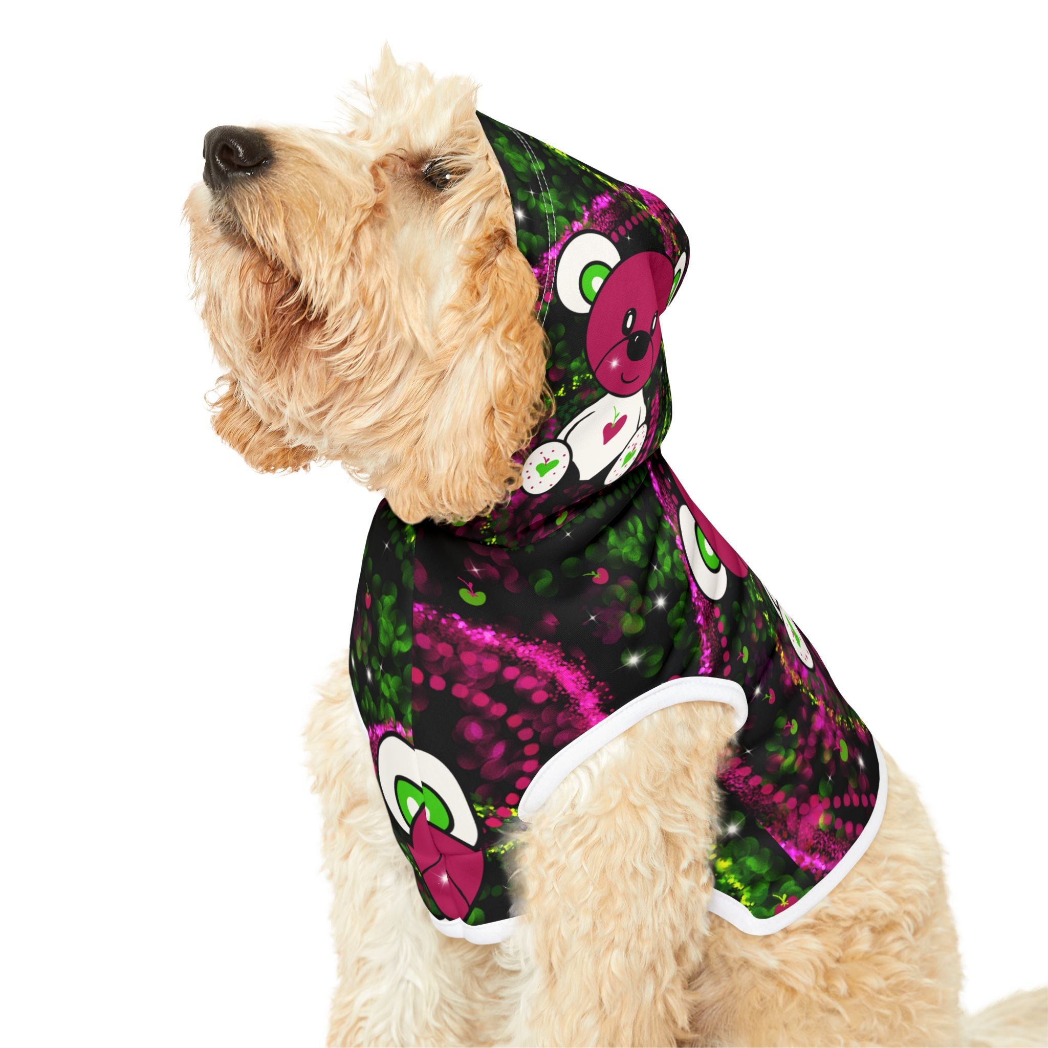 Pet Hoodie — Neon Pink Teddy Bear Patterned Dog & Cat Hoodie