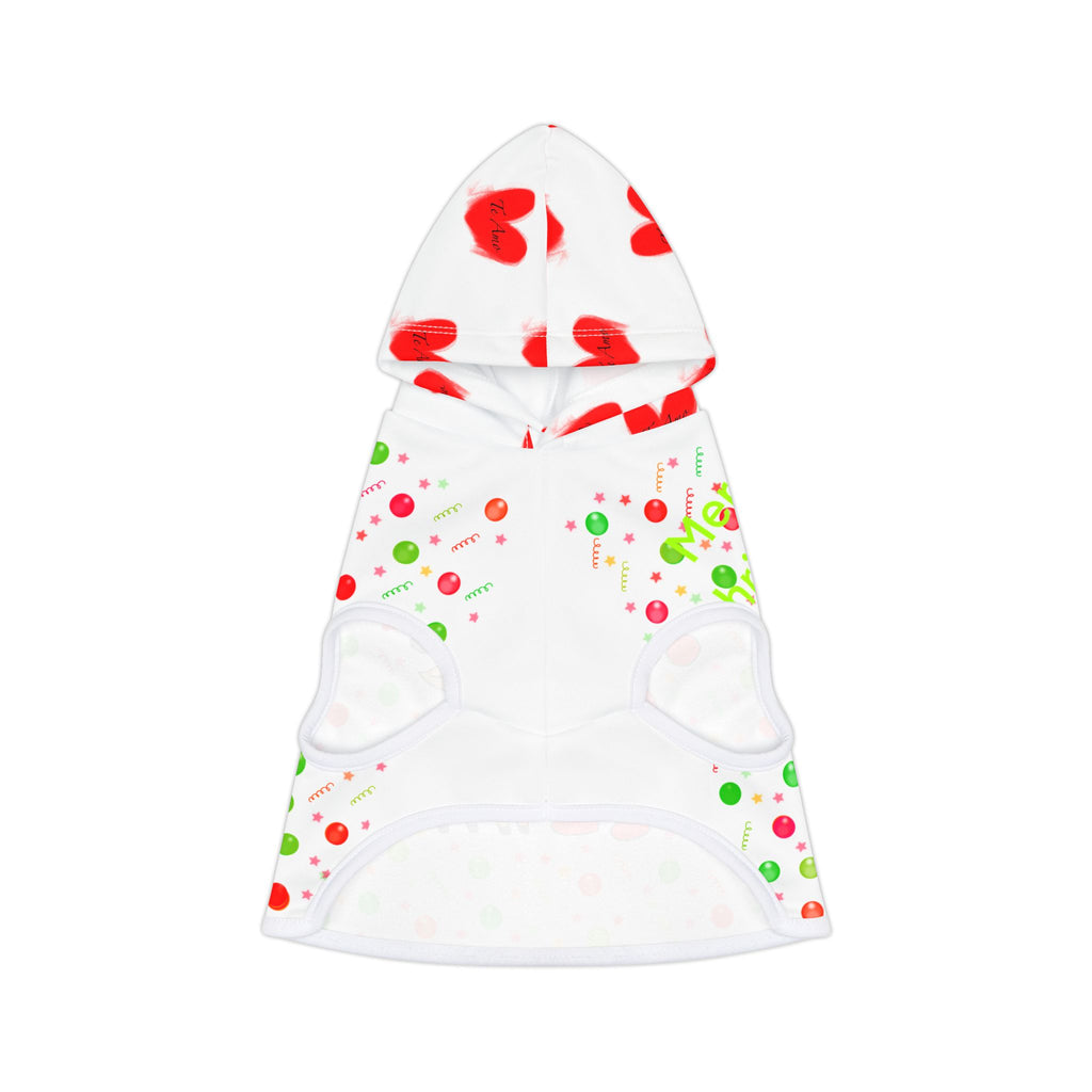 Christmas Elf & Reindeer Pet Hoodie – Cute Holiday Dog/Cat Sweater with Hearts & Confetti