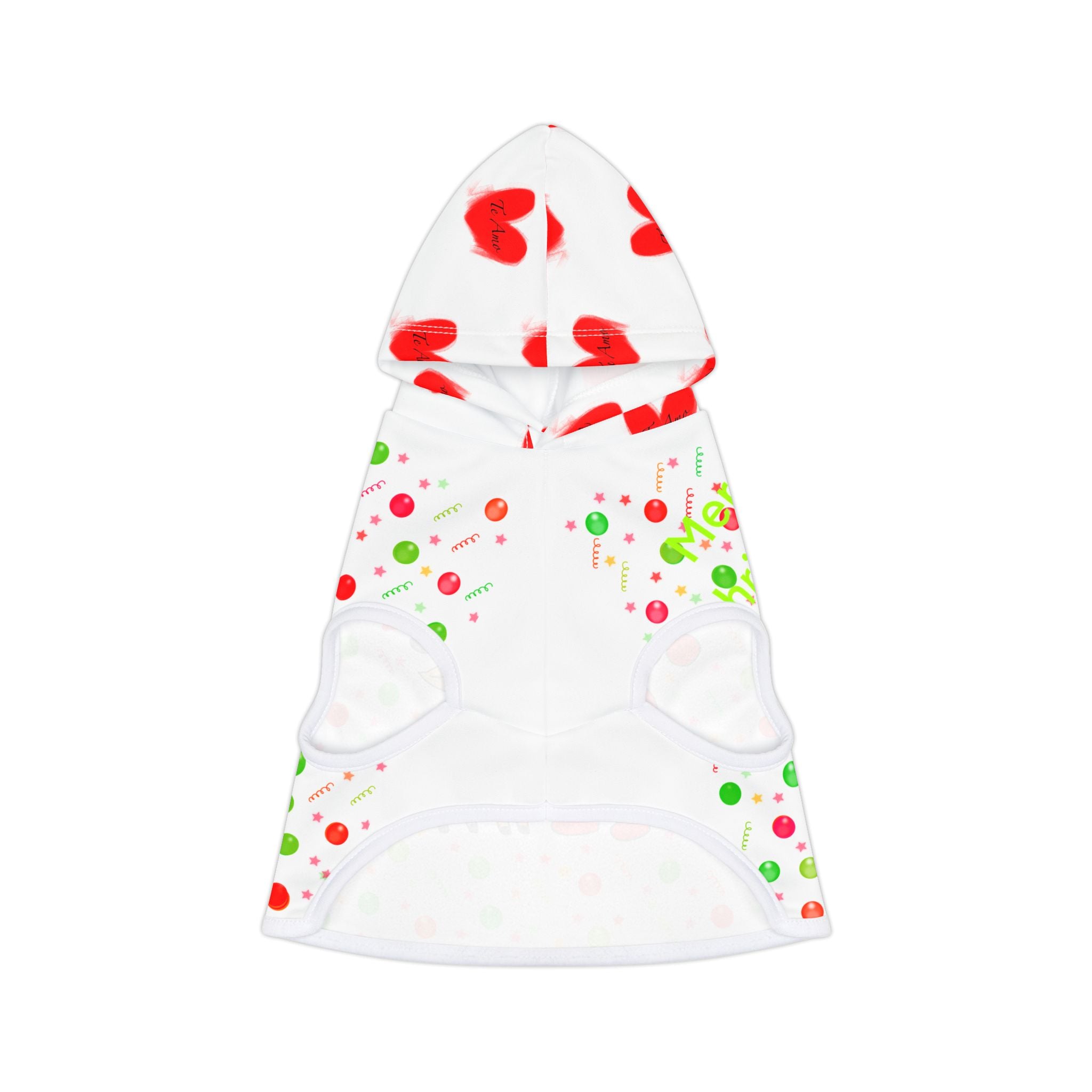 Christmas Elf & Reindeer Pet Hoodie – Cute Holiday Dog/Cat Sweater with Hearts & Confetti