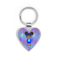 Heart Keychain — Cute Brown Girl Cartoon on Holographic Background