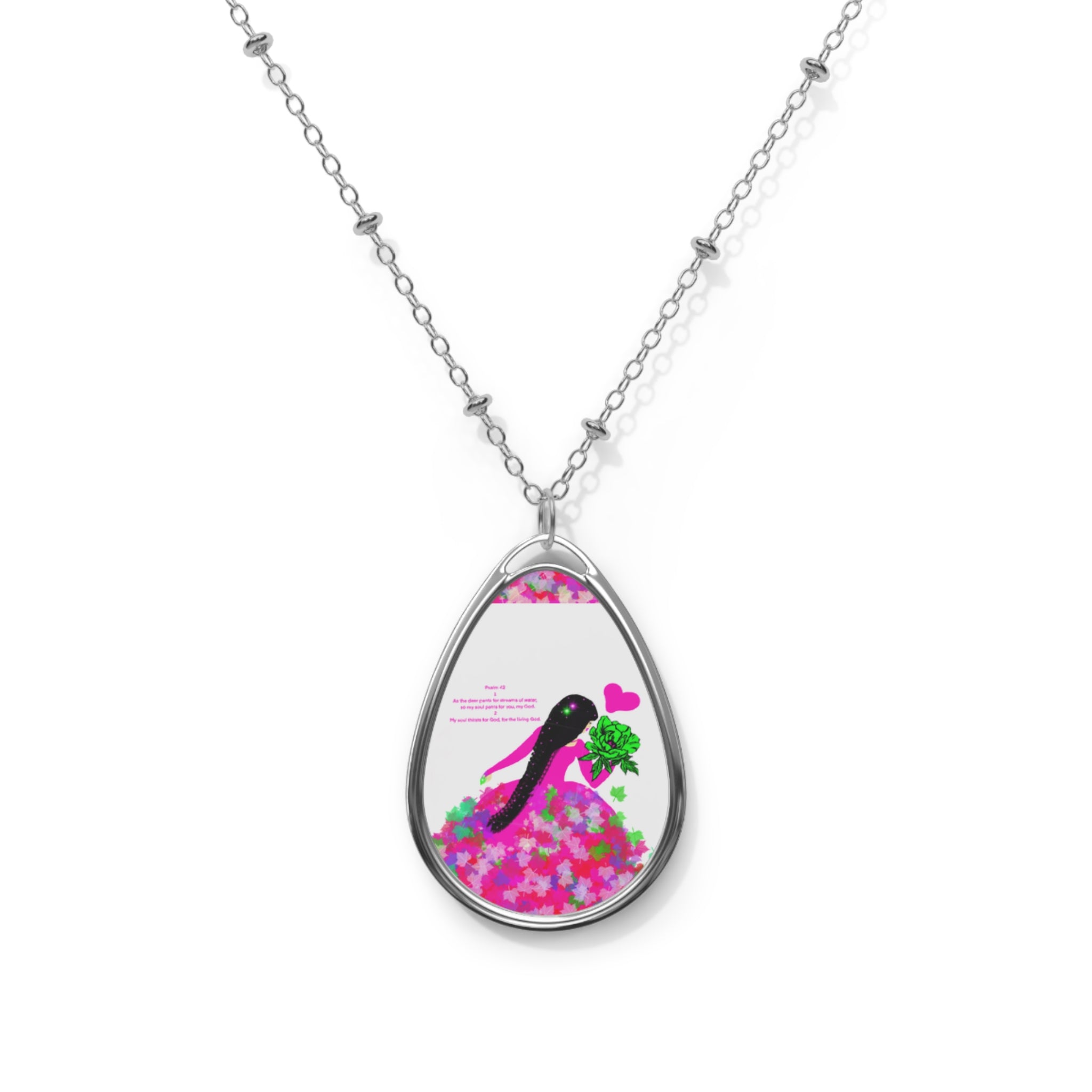 Oval Photo Pendant Necklace — Floral Bird Teardrop Locket