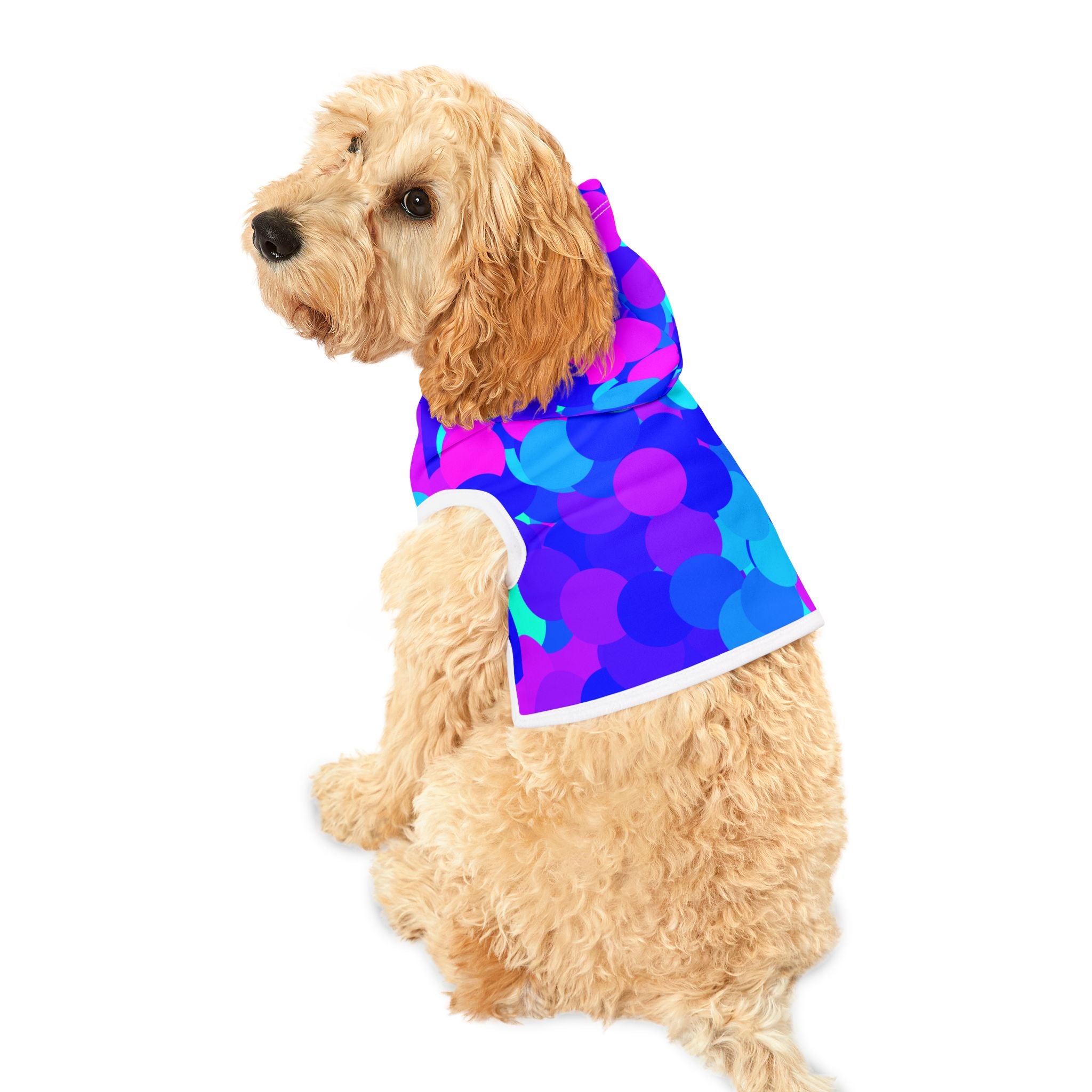 Pet Hoodie - Vibrant Blue & Purple Bubble Print Hooded Dog Sweatshirt