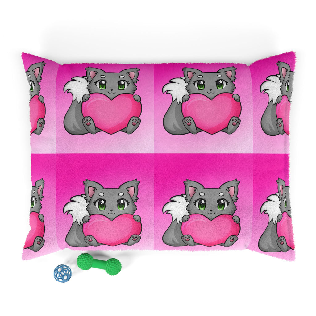Cute Gray Kitten Holding Heart Pet Bed — Pink Valentine Dog & Cat Cushion