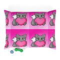 Cute Gray Kitten Holding Heart Pet Bed — Pink Valentine Dog & Cat Cushion