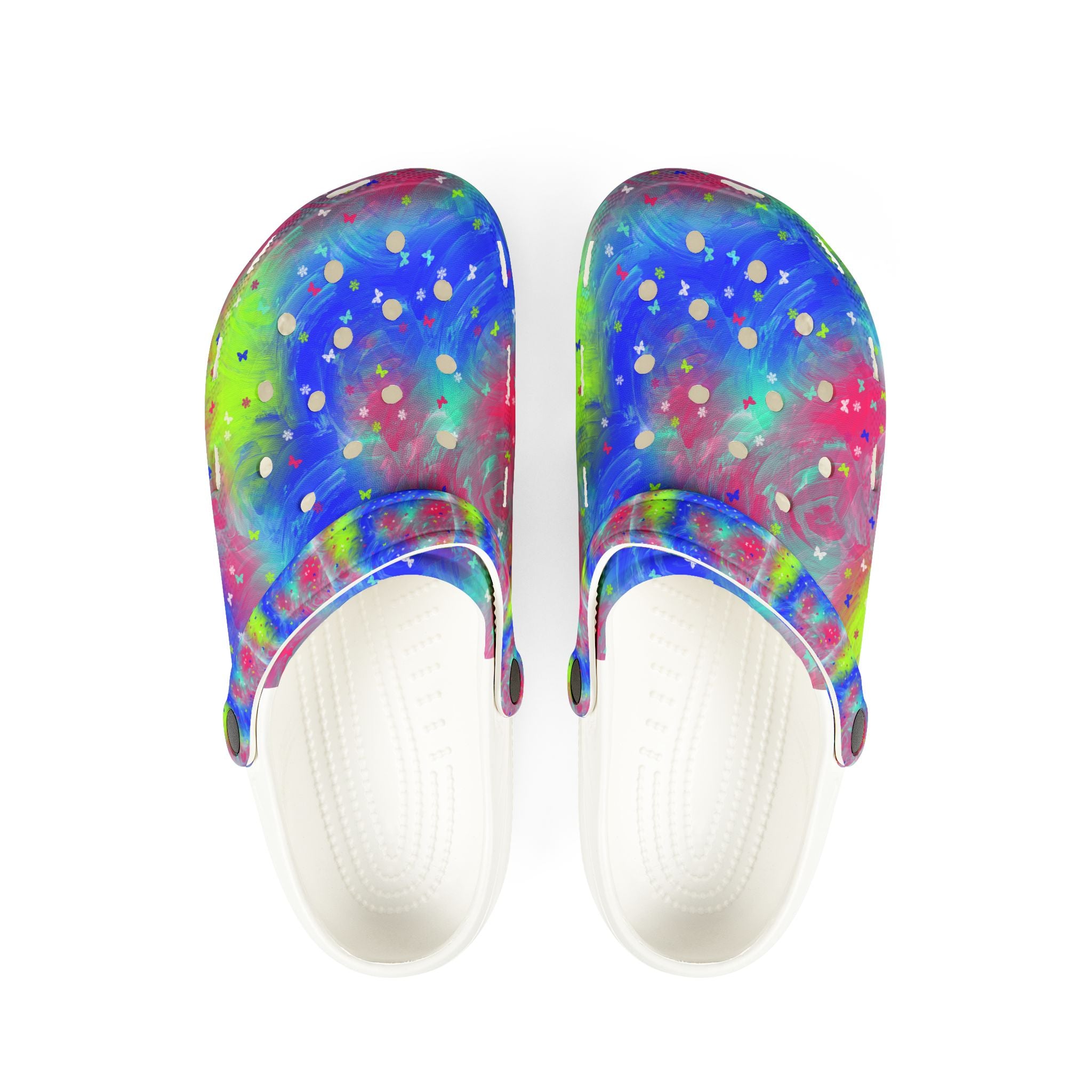 Color Splash EVA Foam Clogs — Tie-Dye Neon Garden Slip-On Shoes