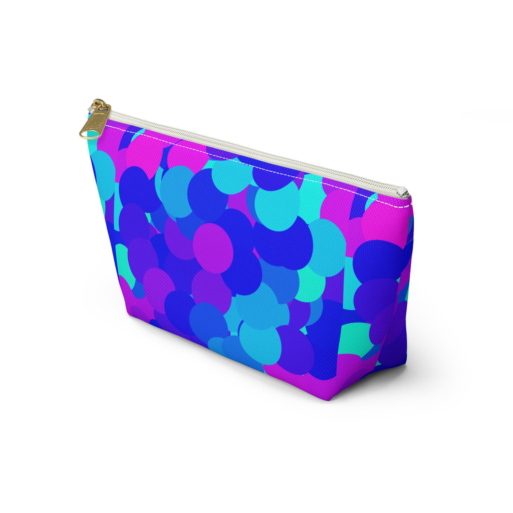 Cosmic Confetti Accessory Pouch — Bright Blue & Pink T‑Bottom Makeup Bag
