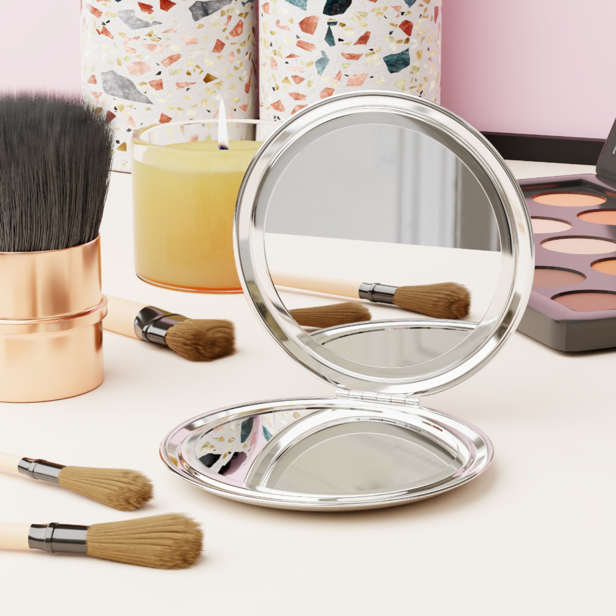 Compact Travel Mirror — Iridescent Blue-Purple Wave Pattern