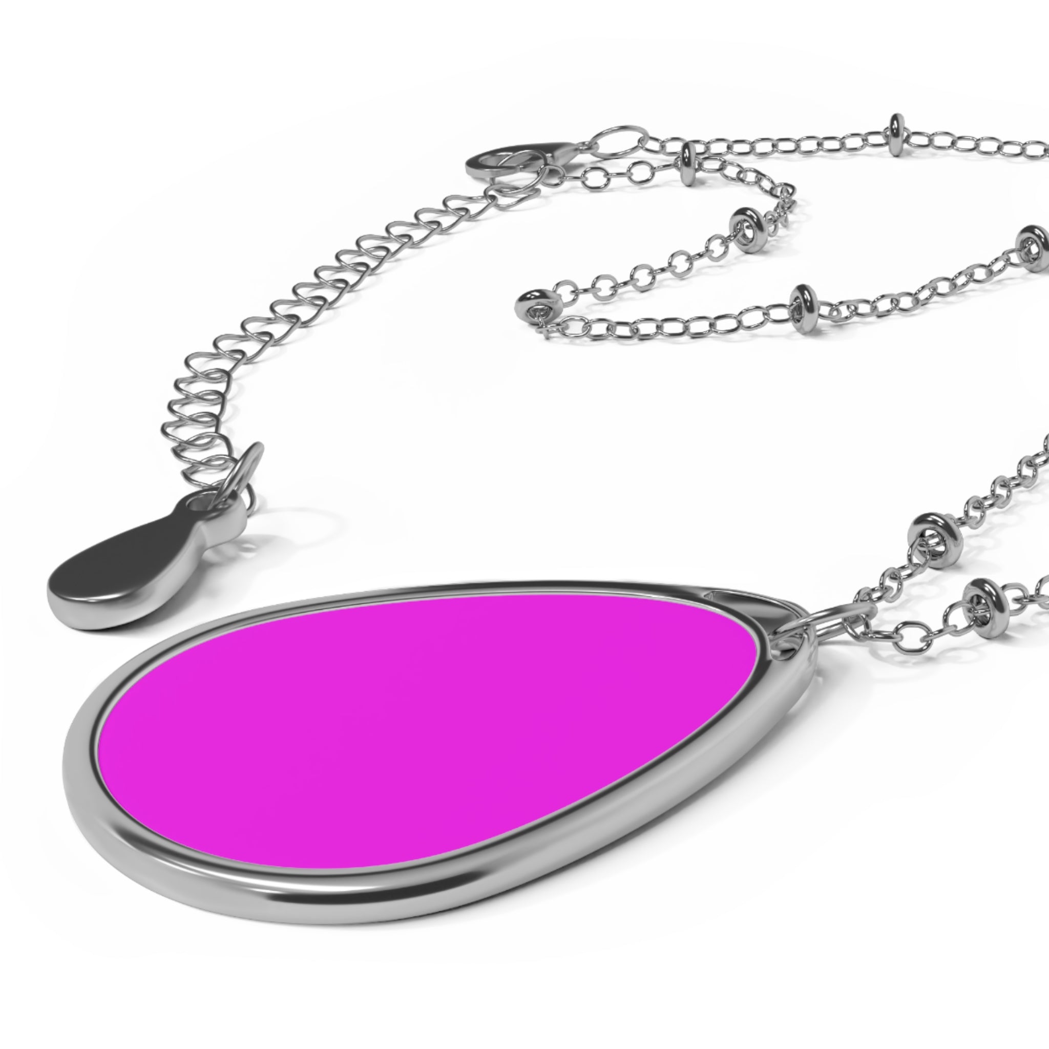 Oval Pendant Necklace — Minimal Teardrop Silver Necklace with Color Insert