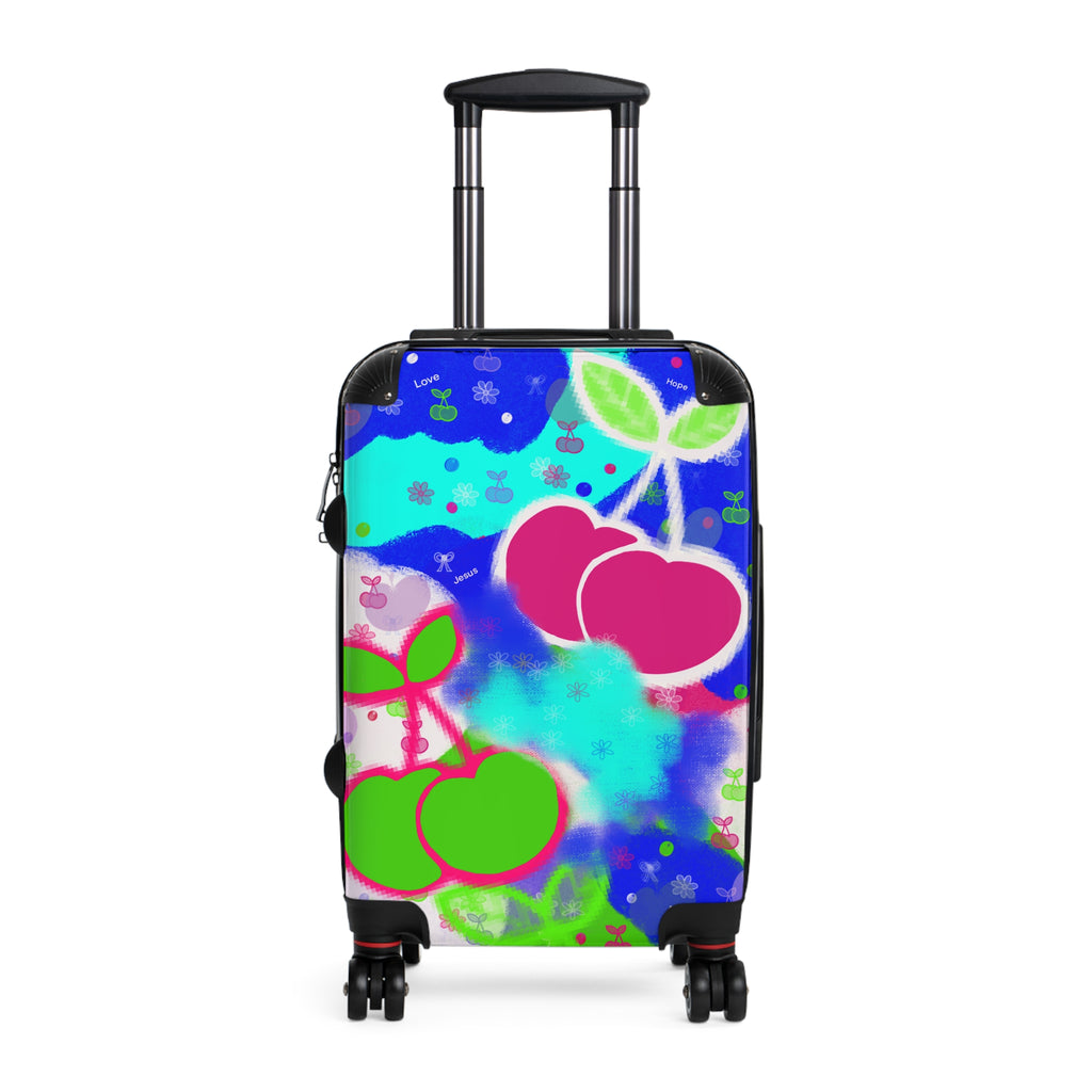 Colorful Cherry Print Carry-On Suitcase — Vibrant Floral Fruit Luggage