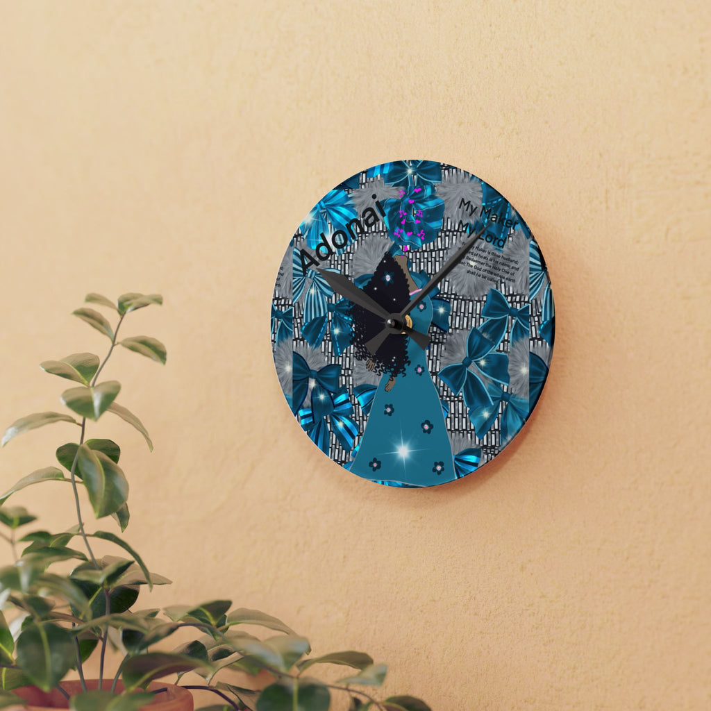 Acrylic Wall Clock — Teal Butterfly & Bows Decorative Clock