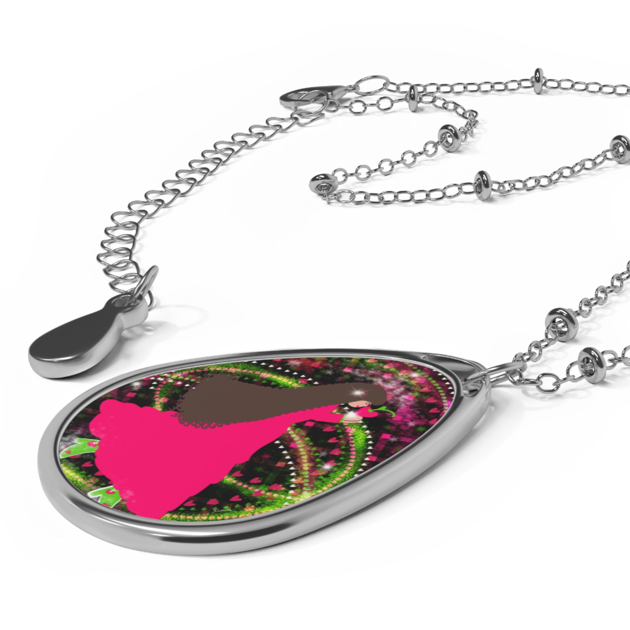 Pink Prom Silhouette Oval Necklace — Dancer Pendant Jewelry