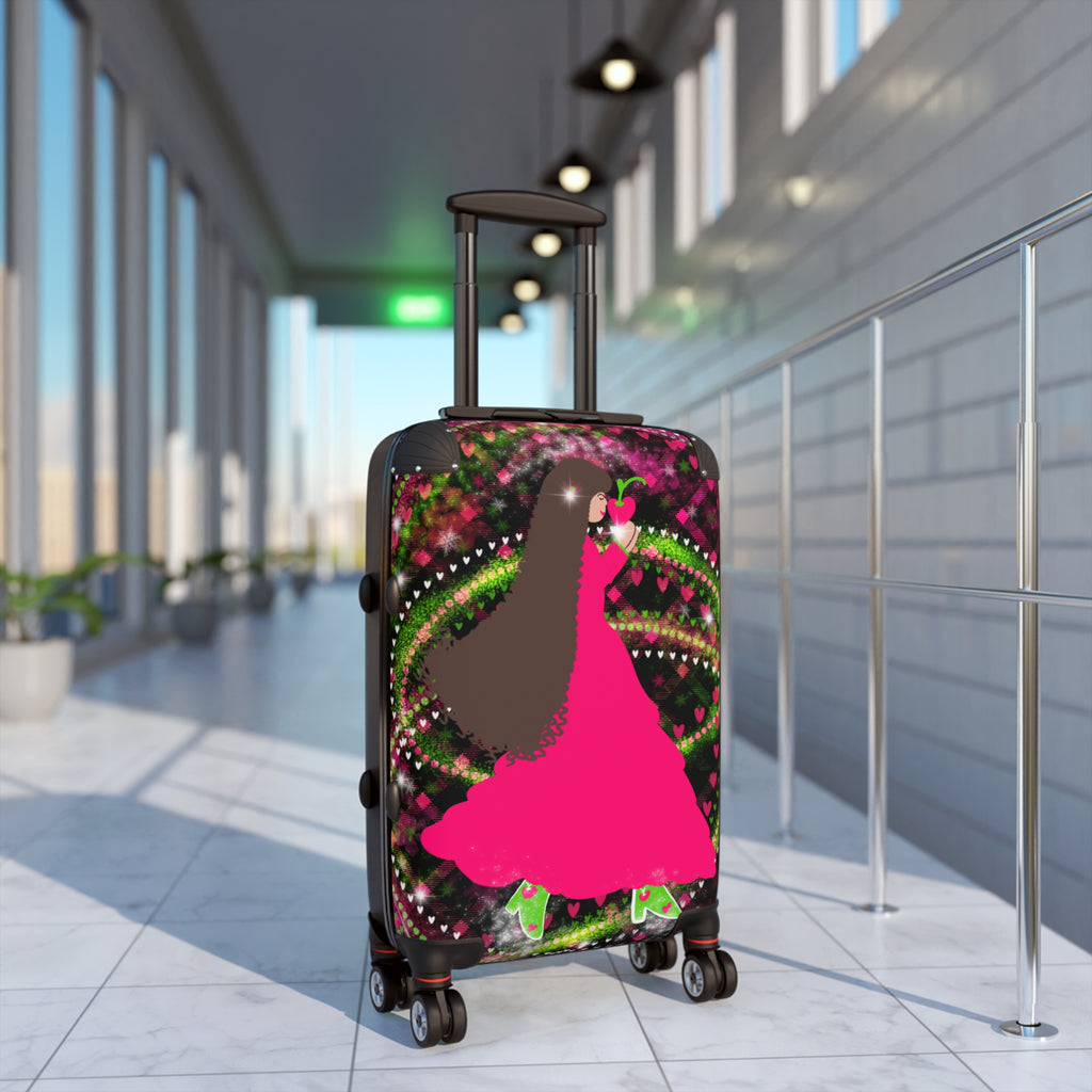 Rolling Carry-On Suitcase — Pink Dancing Girl Floral Design