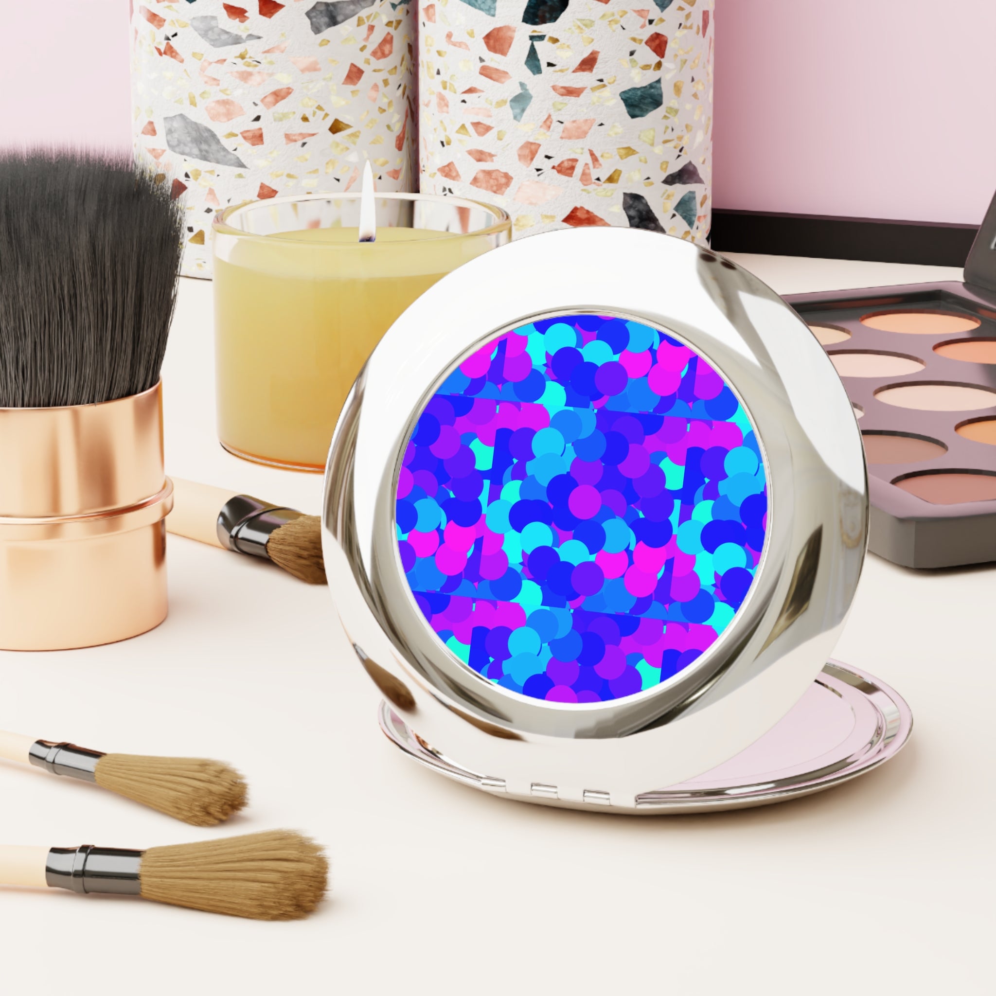 Compact Travel Mirror — Blue Purple Confetti Pattern Pocket Mirror