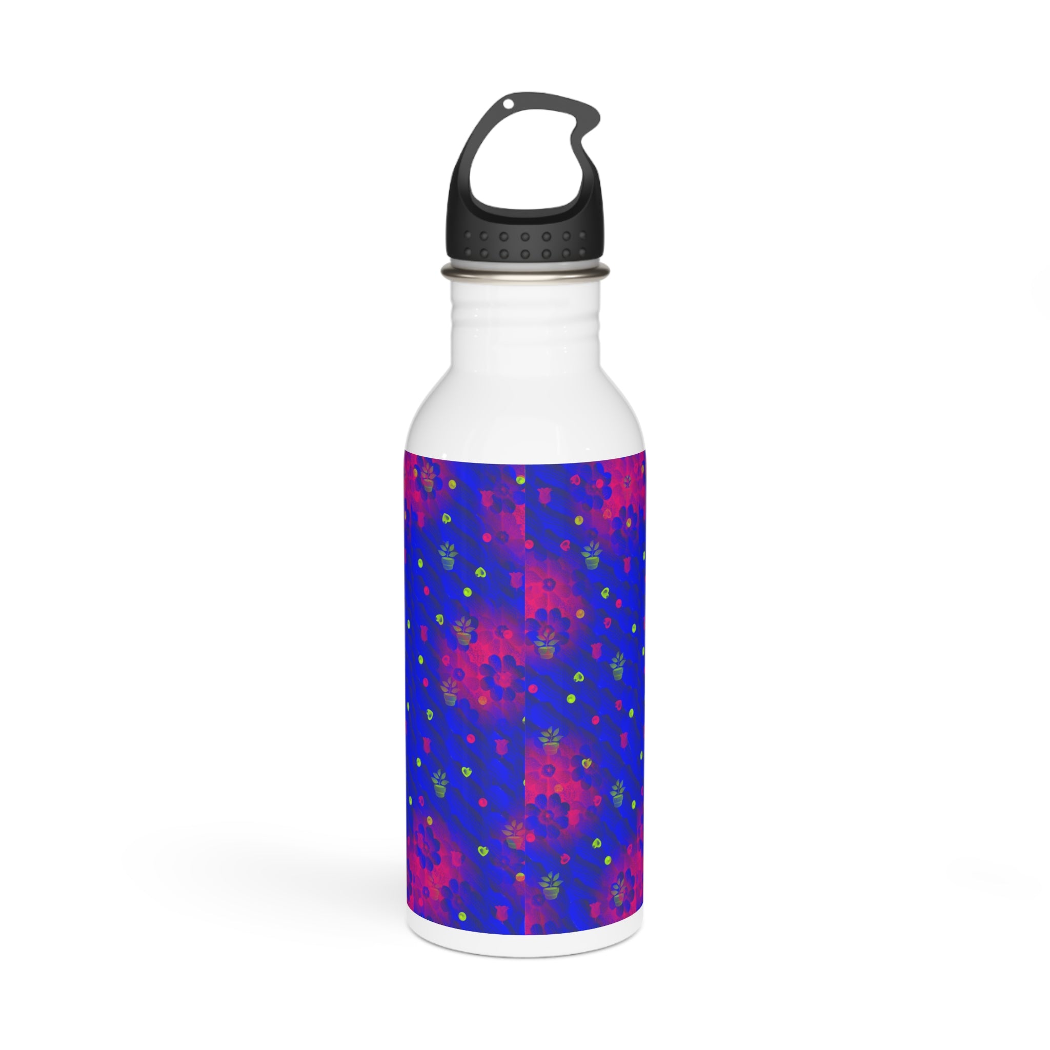 Floral Nebula Stainless Steel Water Bottle — Vibrant Blue & Pink Pattern