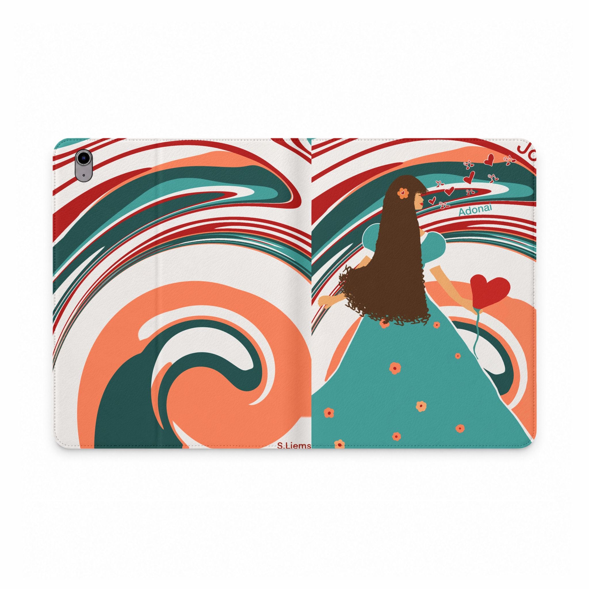 Girl with Heart Tablet Folio Case — Whimsical Retro Swirl Design