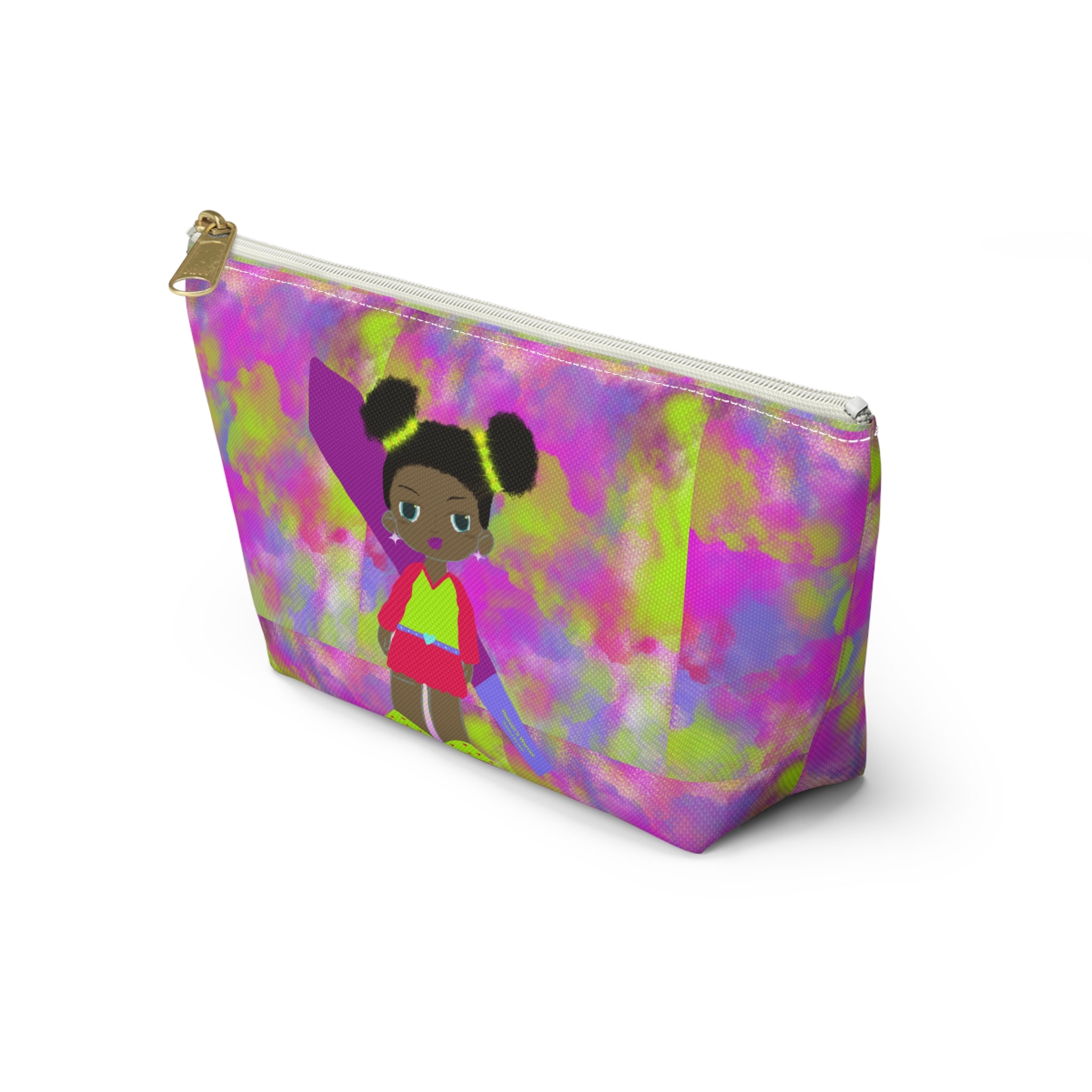 Colorful Kids Accessory Pouch — Cute Girl Illustration Cosmetic Bag