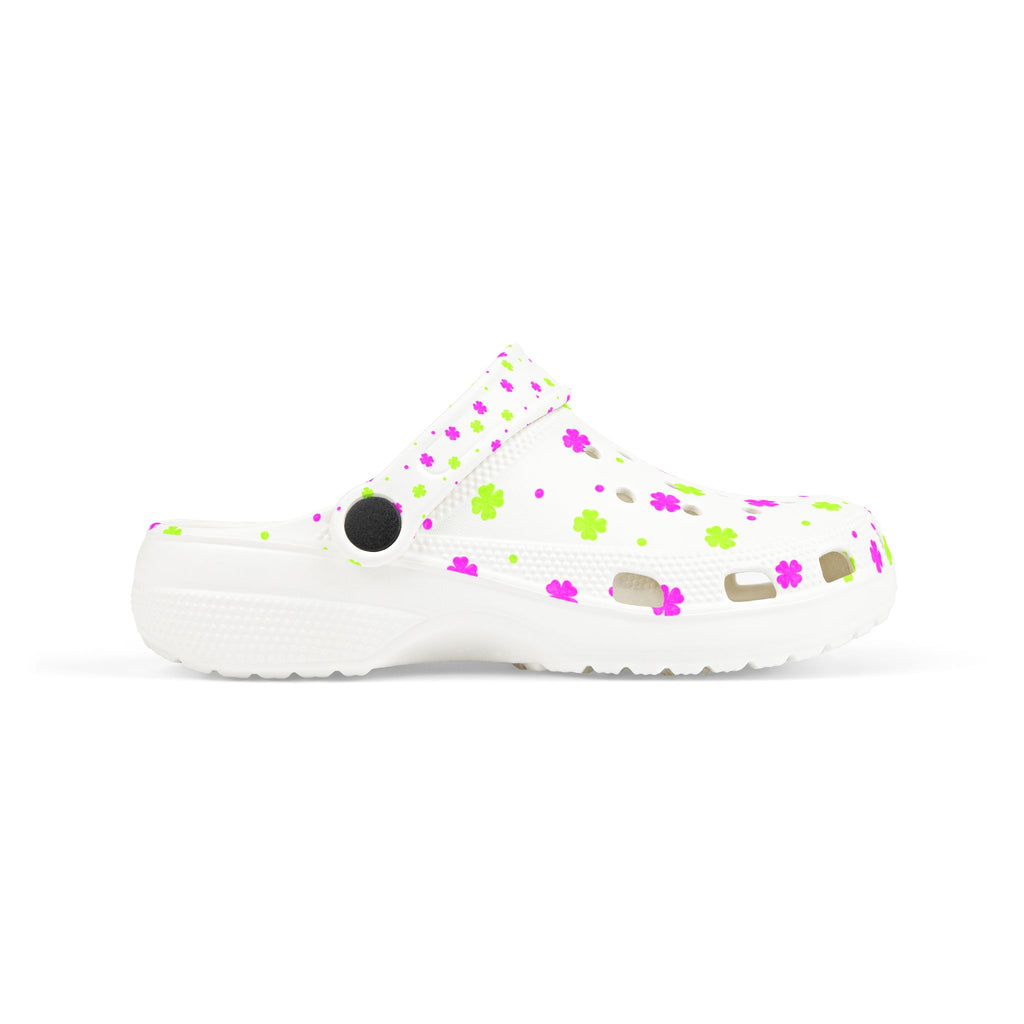 Kids Floral EVA Foam Clogs — White Pink & Green All-Over Print