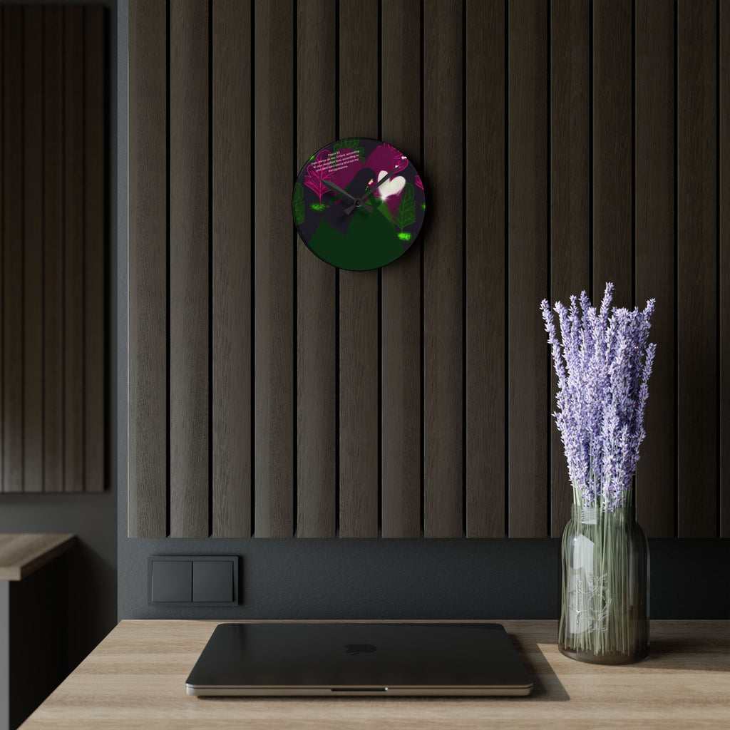 Floral Heart Acrylic Wall Clock — Romantic Botanical Home Decor