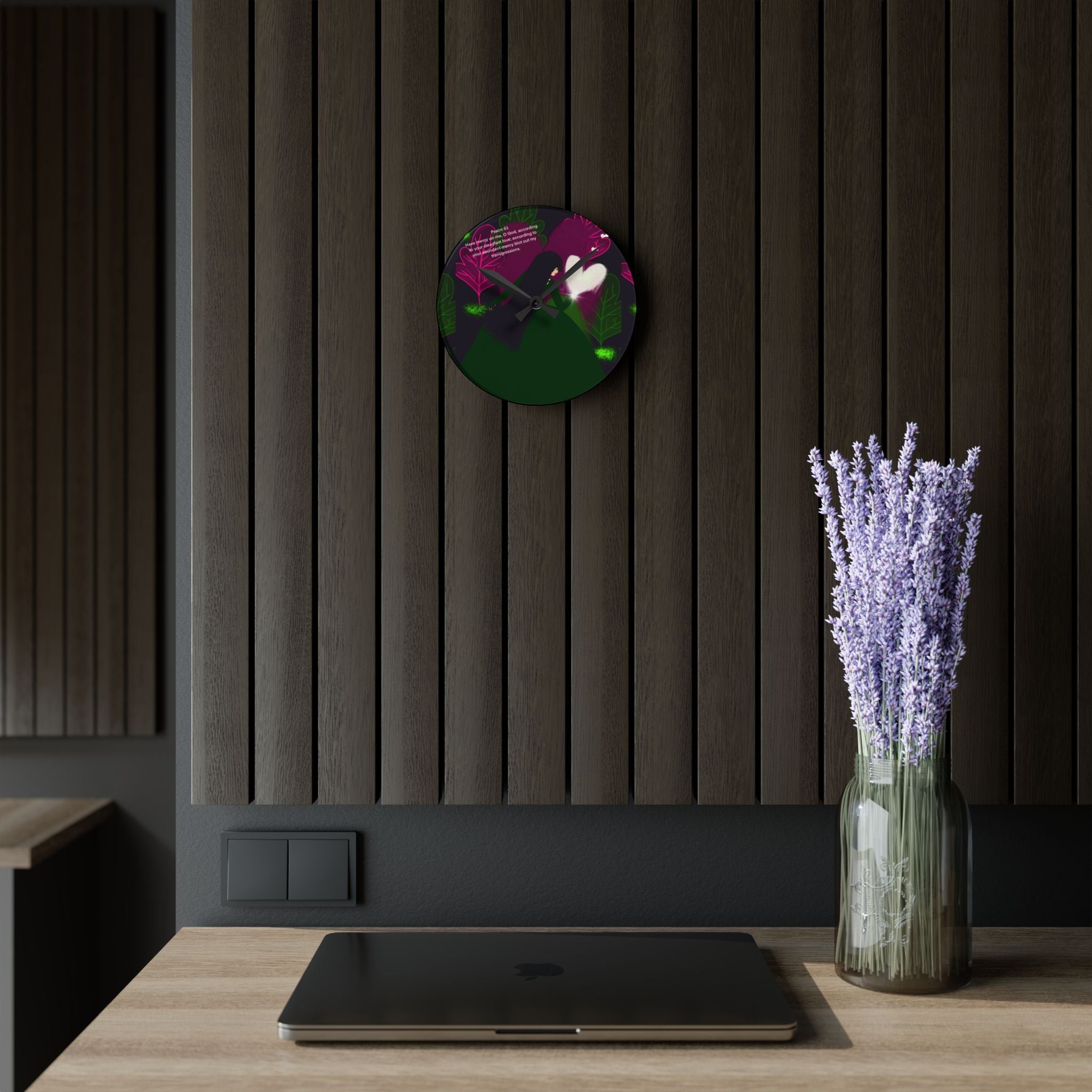 Floral Heart Acrylic Wall Clock — Romantic Botanical Home Decor